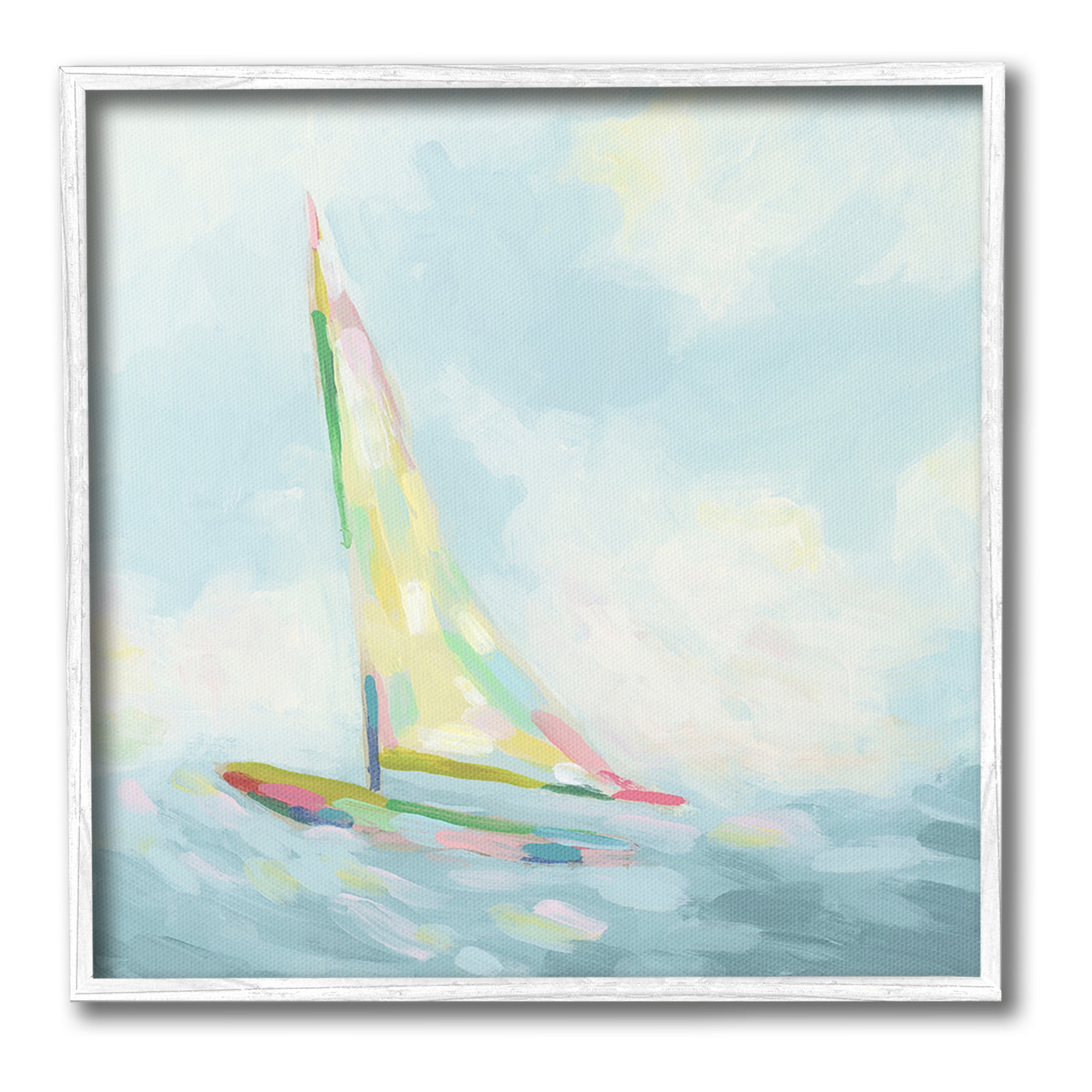 Stupell Industries Modern Hue Sailboat Nature Painting White Framed Art Print Wall Art, 12 x 12