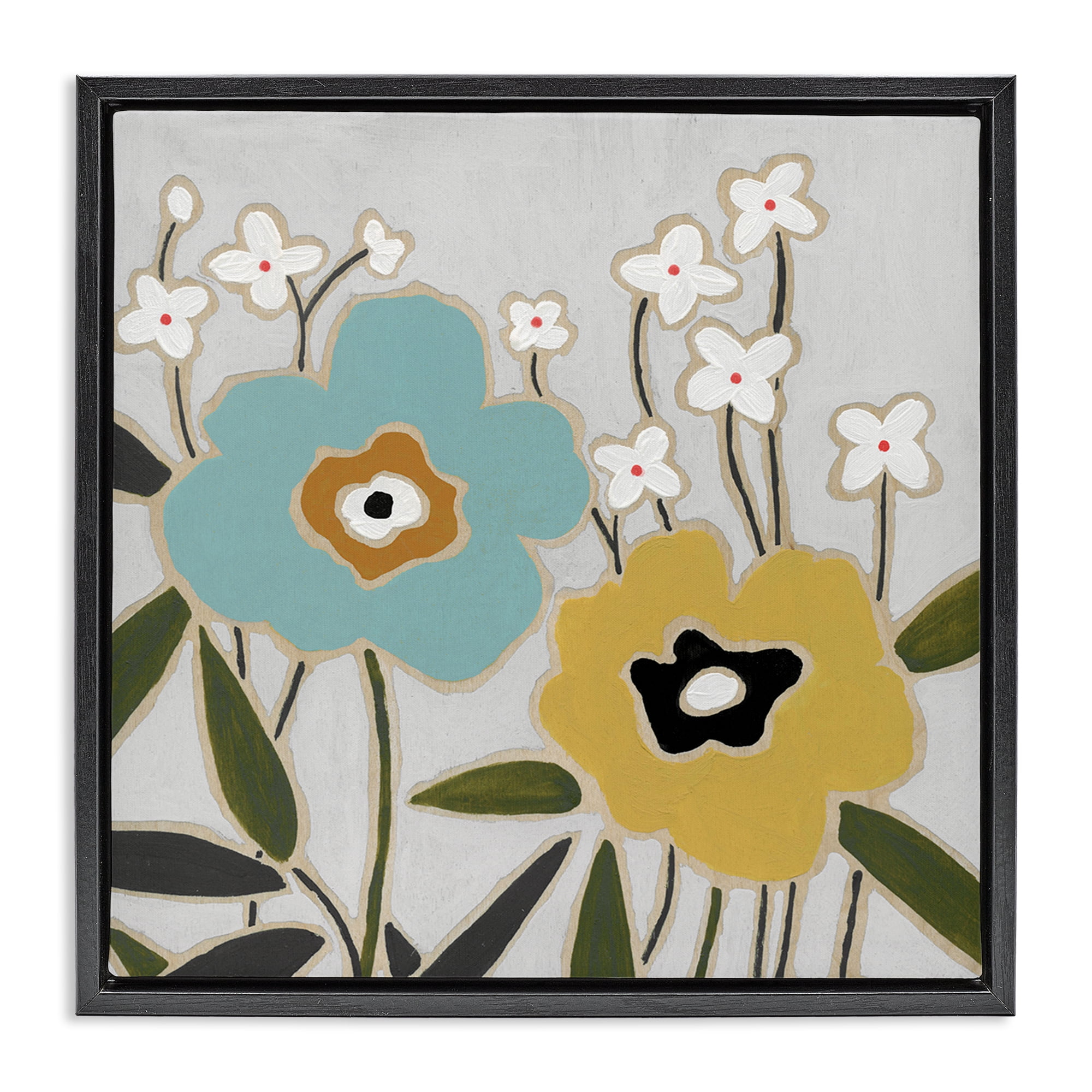 Stupell Industries Modern Hued Blooms Plants & Flowers Painting Black Floater Framed Canvas Art Print Wall Art, 25 x 25