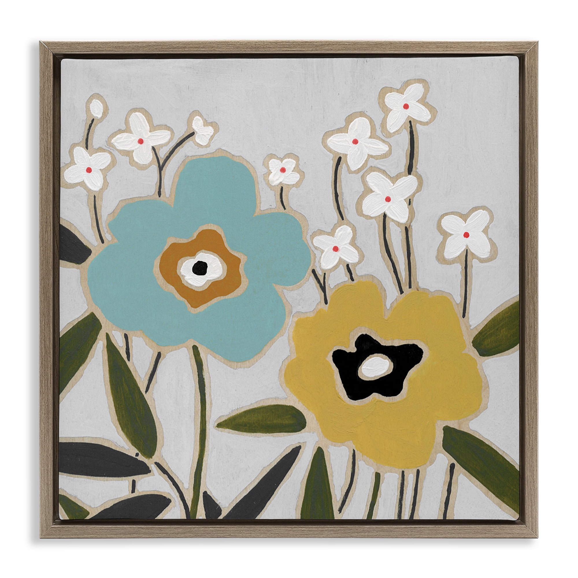 Stupell Industries Modern Hued Blooms Plants & Flowers Painting Brown Floater Framed Canvas Art Print Wall Art, 25 x 25
