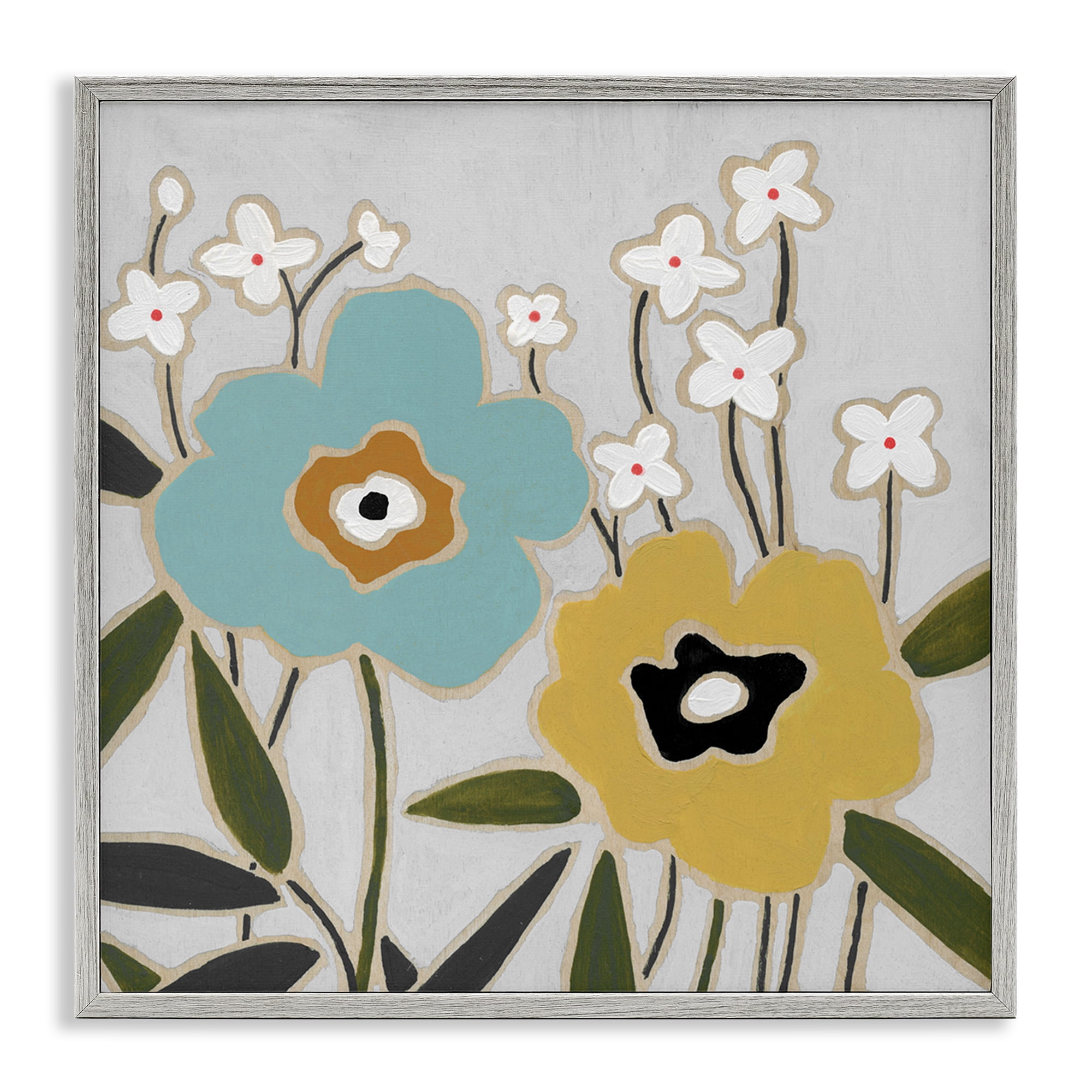 Stupell Industries Modern Hued Blooms Plants & Flowers Painting Gray Framed Art Print Wall Art, 17 x 17