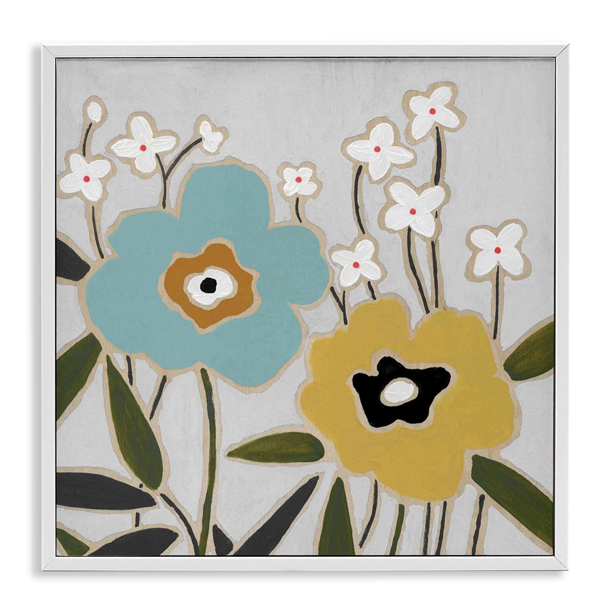 Stupell Industries Modern Hued Blooms Plants & Flowers Painting White Framed Art Print Wall Art, 12 x 12