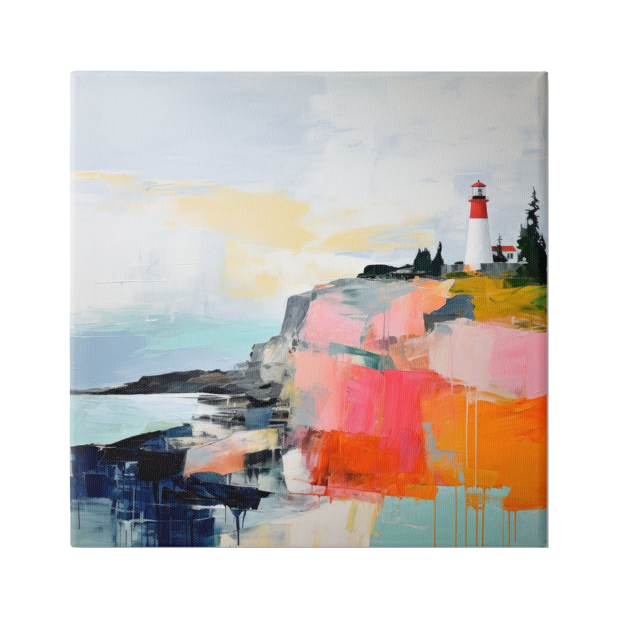 Stupell Industries Modern Hued Lighthouse Landscape Painting Gallery Wrapped Canvas Art Print Wall Art, 30 x 30