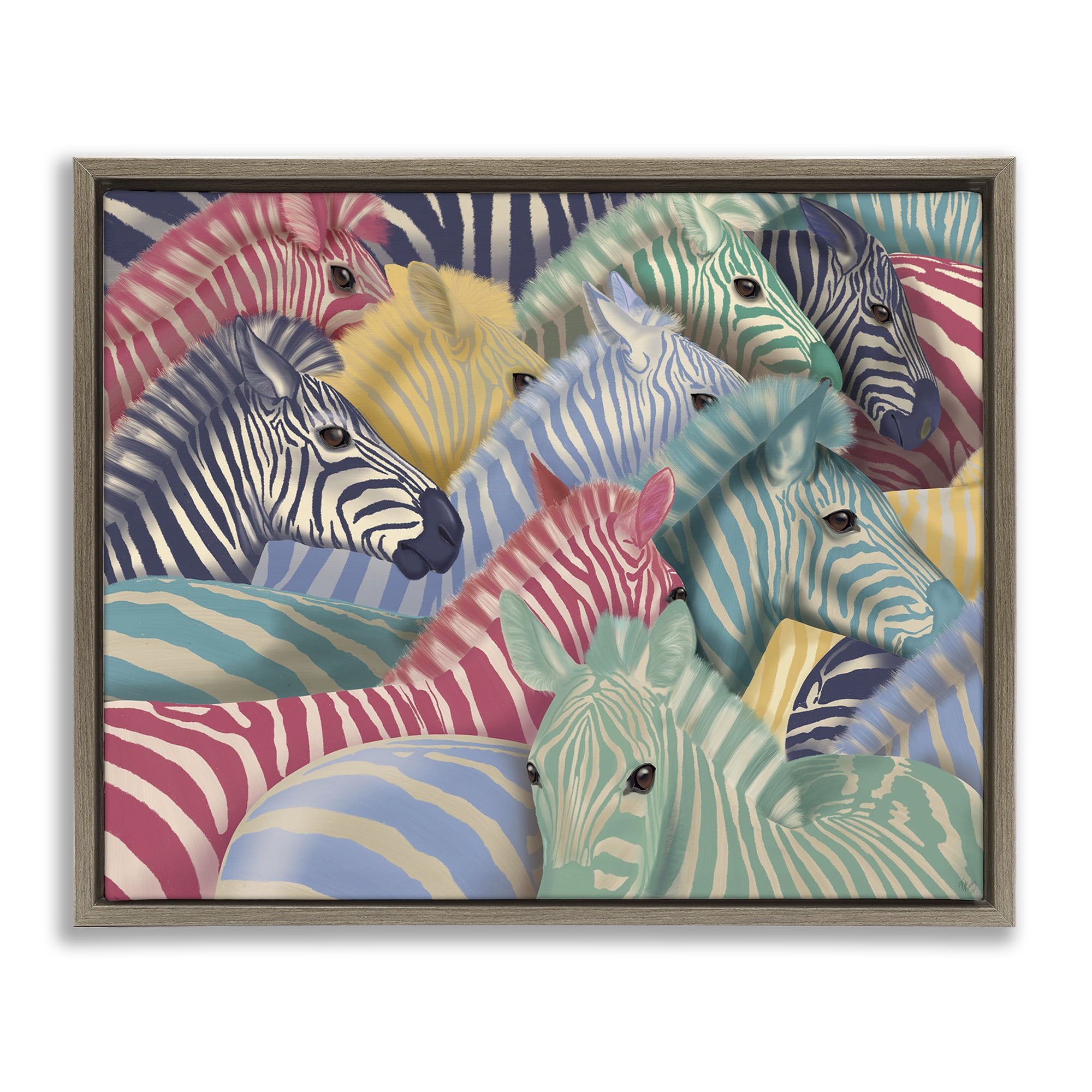 Stupell Industries Modern Hued Zebras Animals Painting Brown Floater Framed Canvas Art Print Wall Art, 21 x 17