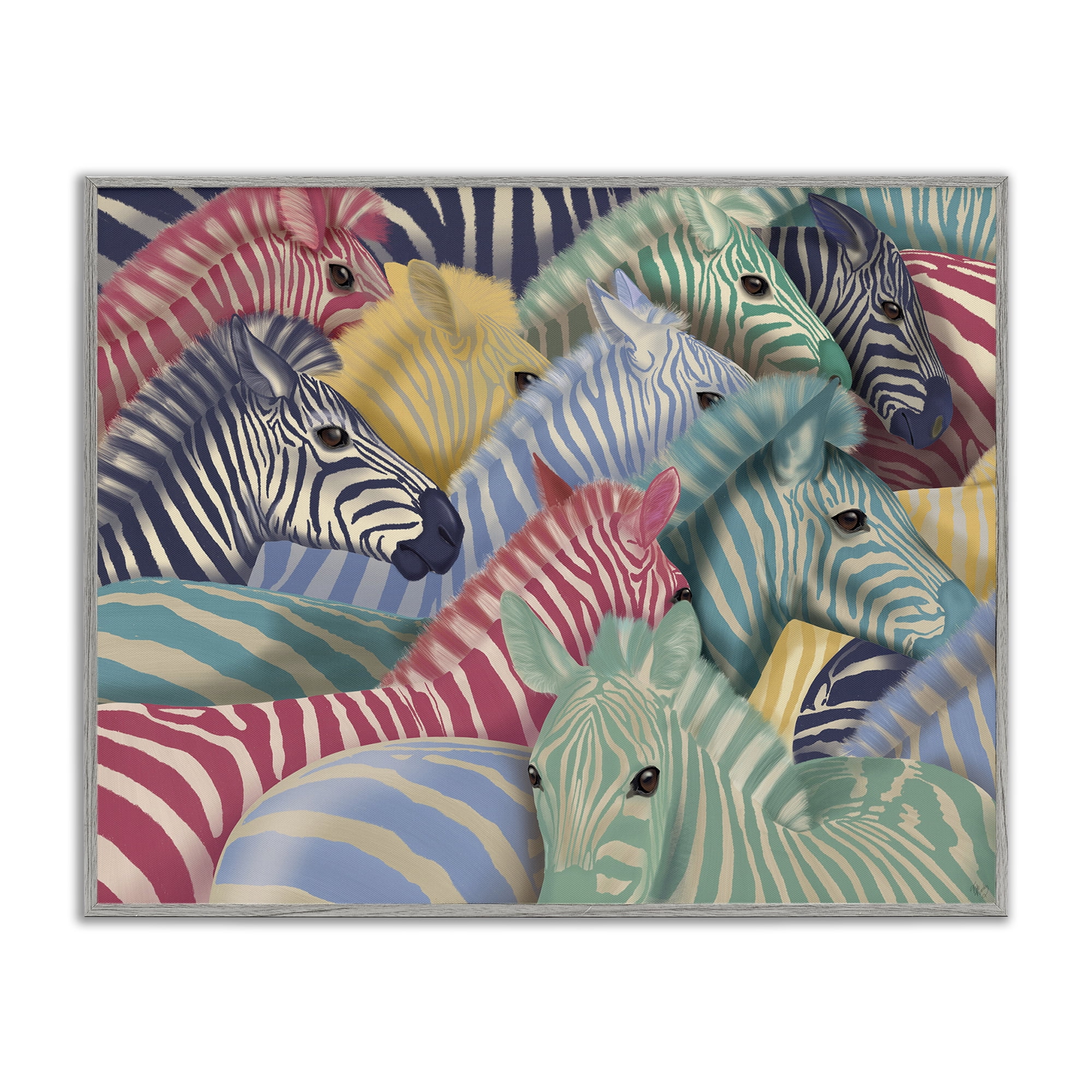 Stupell Industries Modern Hued Zebras Animals Painting Gray Framed Art Print Wall Art, 30 x 24