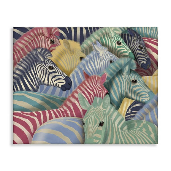 Stupell Industries Modern Hued Zebras Animals Painting Wrapped Canvas Art Print Wall Art, 20 x 16