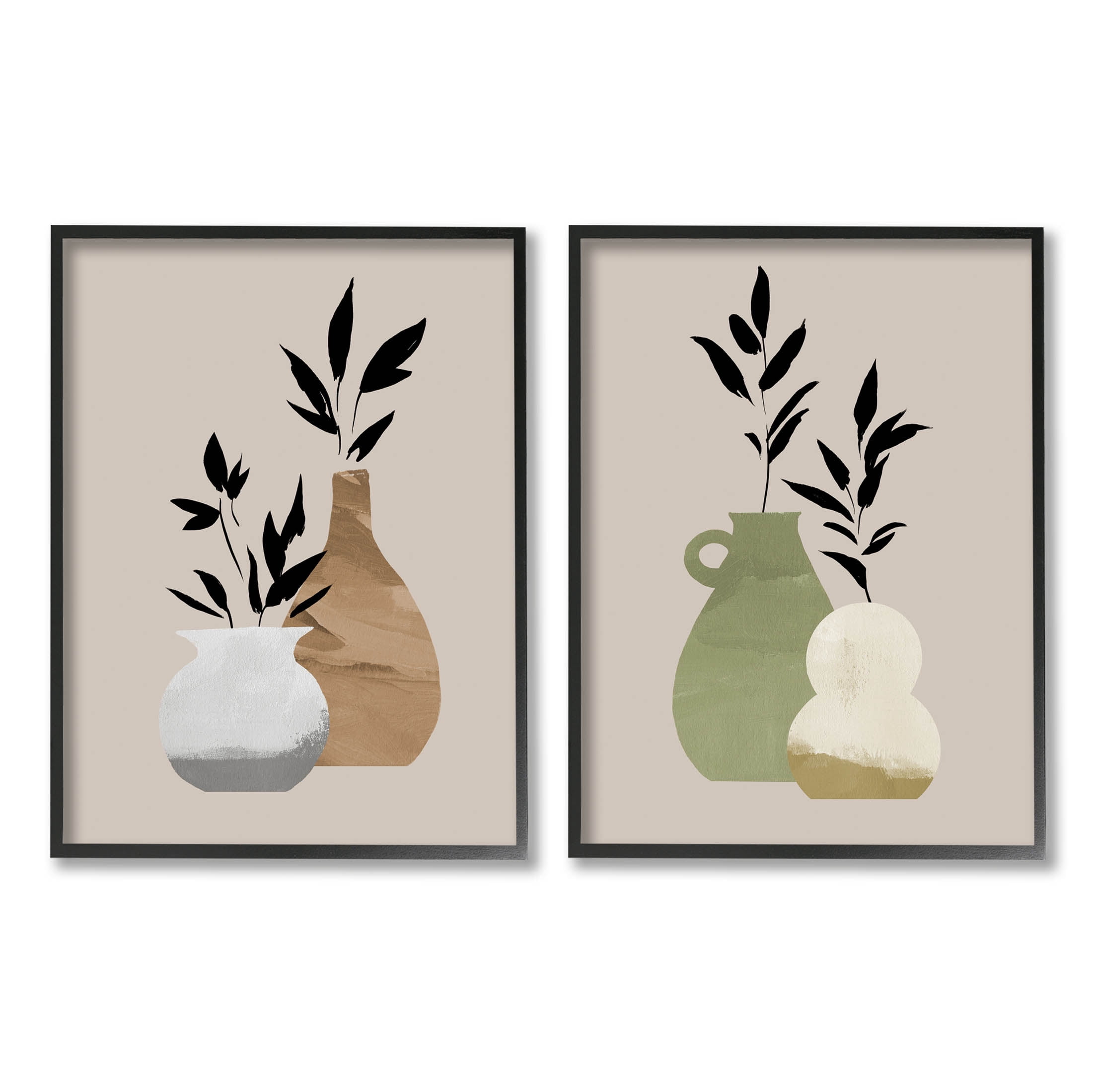 Stupell Industries Modern Ikebana Plant Vases Graphic Art Black Framed Art Print Wall Art, Set of 2, Design by Jacob Green