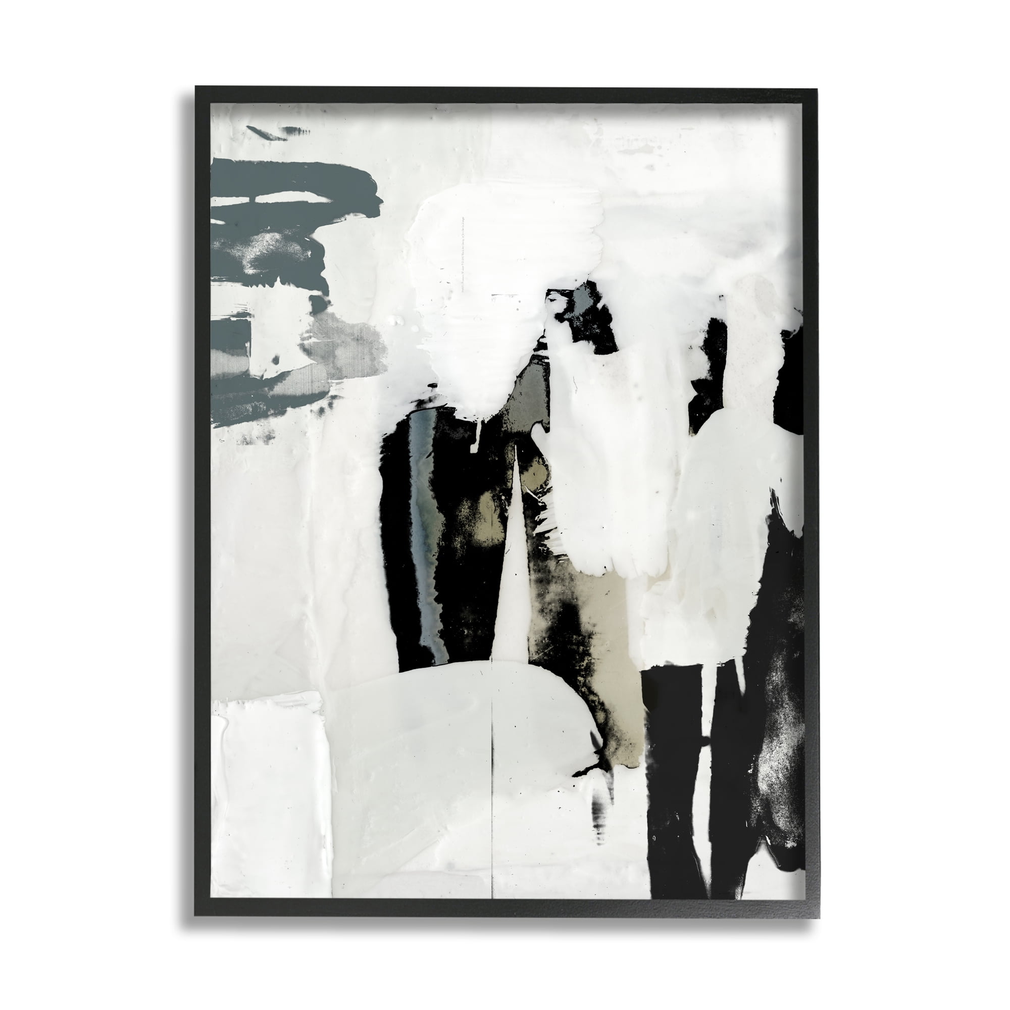 Stupell Industries Modern Industrial Abstraction Distressed Layered Tones Black Grey Abstract Painting Black Framed Art Print Wall Art, 16 x 20