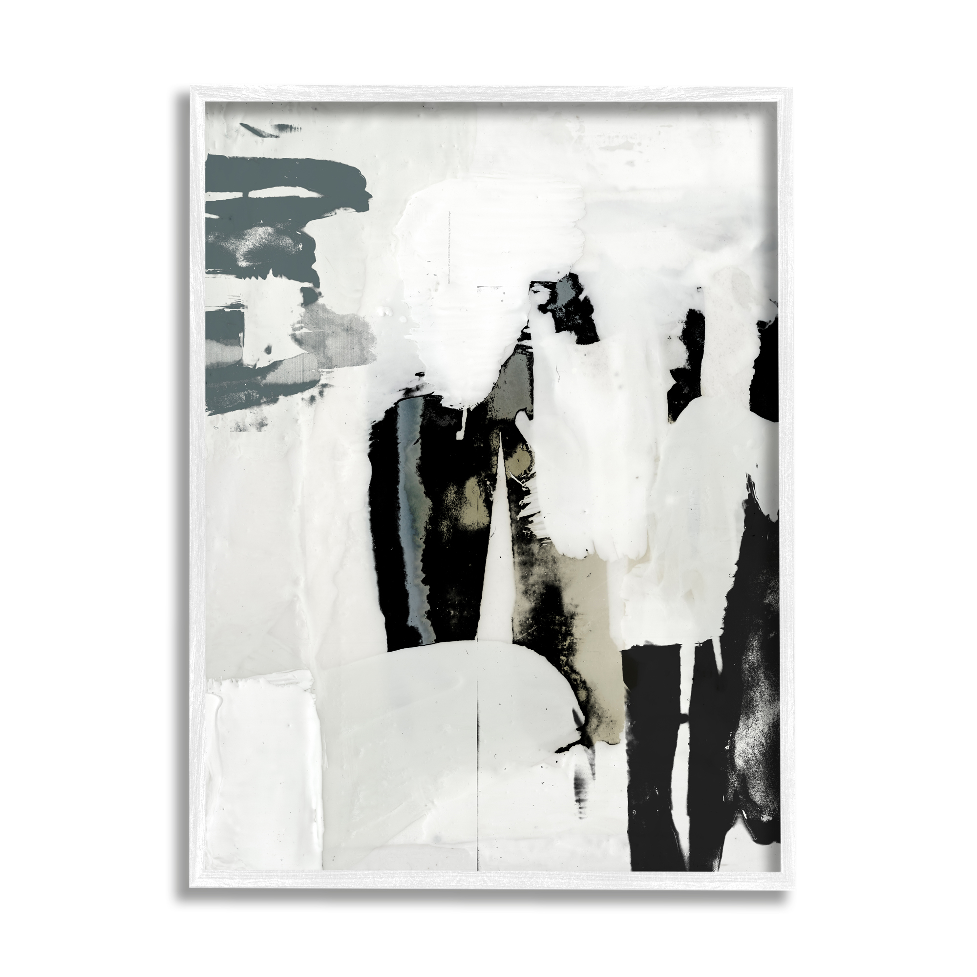 Stupell Industries Modern Industrial Abstraction Distressed Layered Tones Black Grey Abstract Painting White Framed Art Print Wall Art, 16 x 20