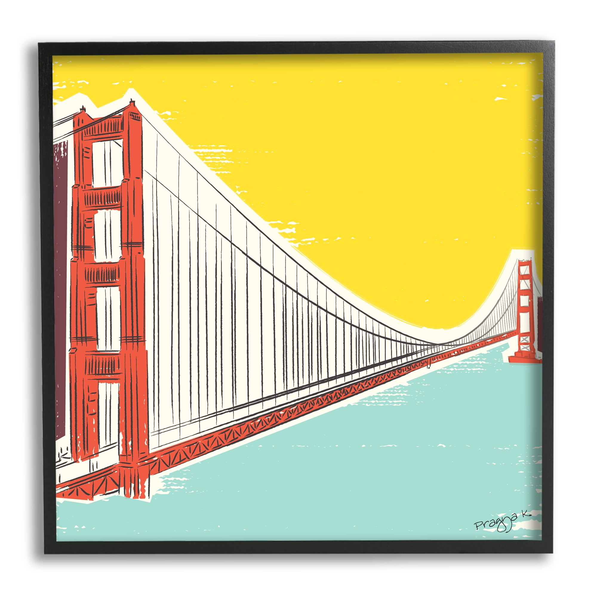Stupell Industries Modern Industrial Bridge Landscape Painting Black Framed Art Print Wall Art, 12 x 12