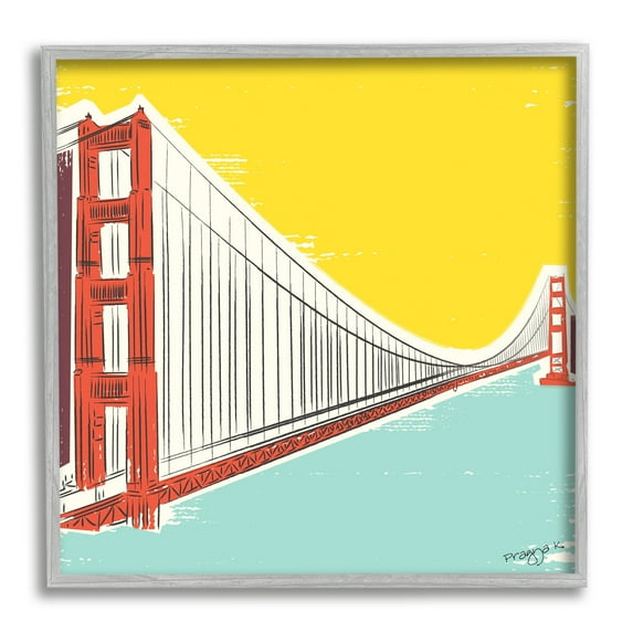 Stupell Industries Modern Industrial Bridge Landscape Painting Gray Framed Art Print Wall Art, 17 x 17