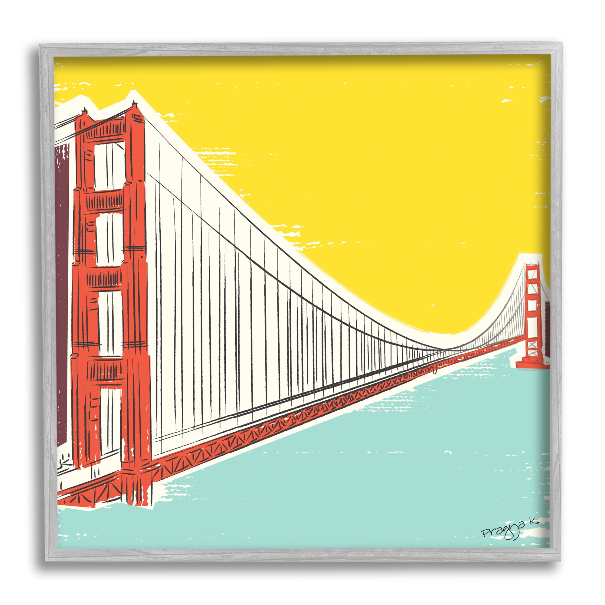 Stupell Industries Modern Industrial Bridge Landscape Painting Gray Framed Art Print Wall Art, 24 x 24