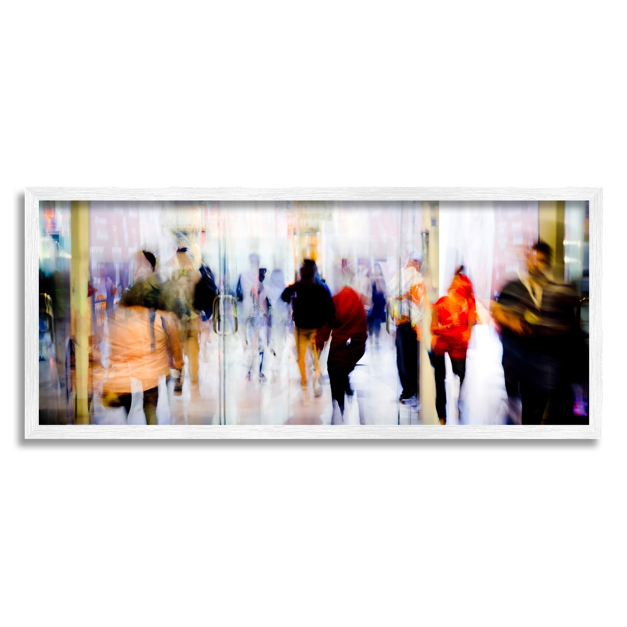 Stupell Industries Modern Industrial Crowd Abstract Long Exposure Abstract Photography White Framed Art Print Wall Art, 10 x 24