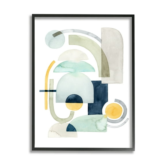 Stupell Industries Modern Industrial Shape Collage Abstract Green Blue Yellow Abstract Painting Black Framed Art Print Wall Art, 11 x 14