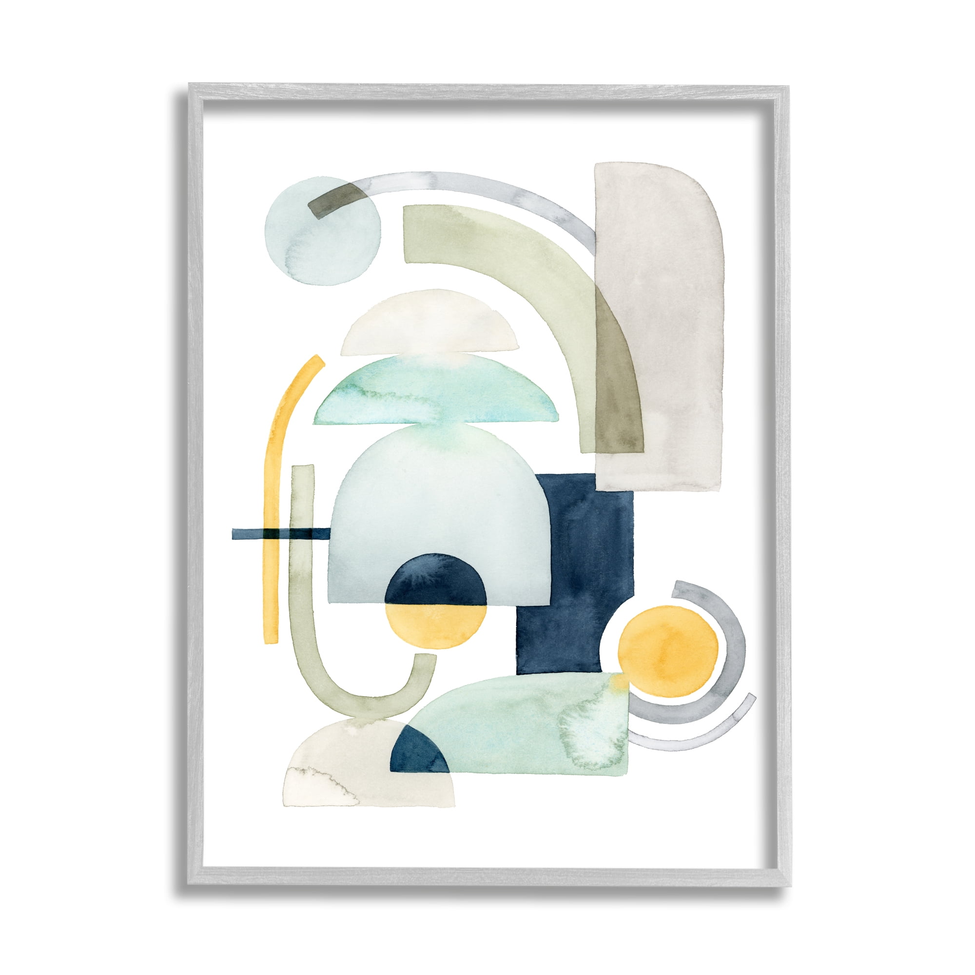 Stupell Industries Modern Industrial Shape Collage Abstract Green Blue Yellow Abstract Painting Gray Framed Art Print Wall Art, 24 x 30