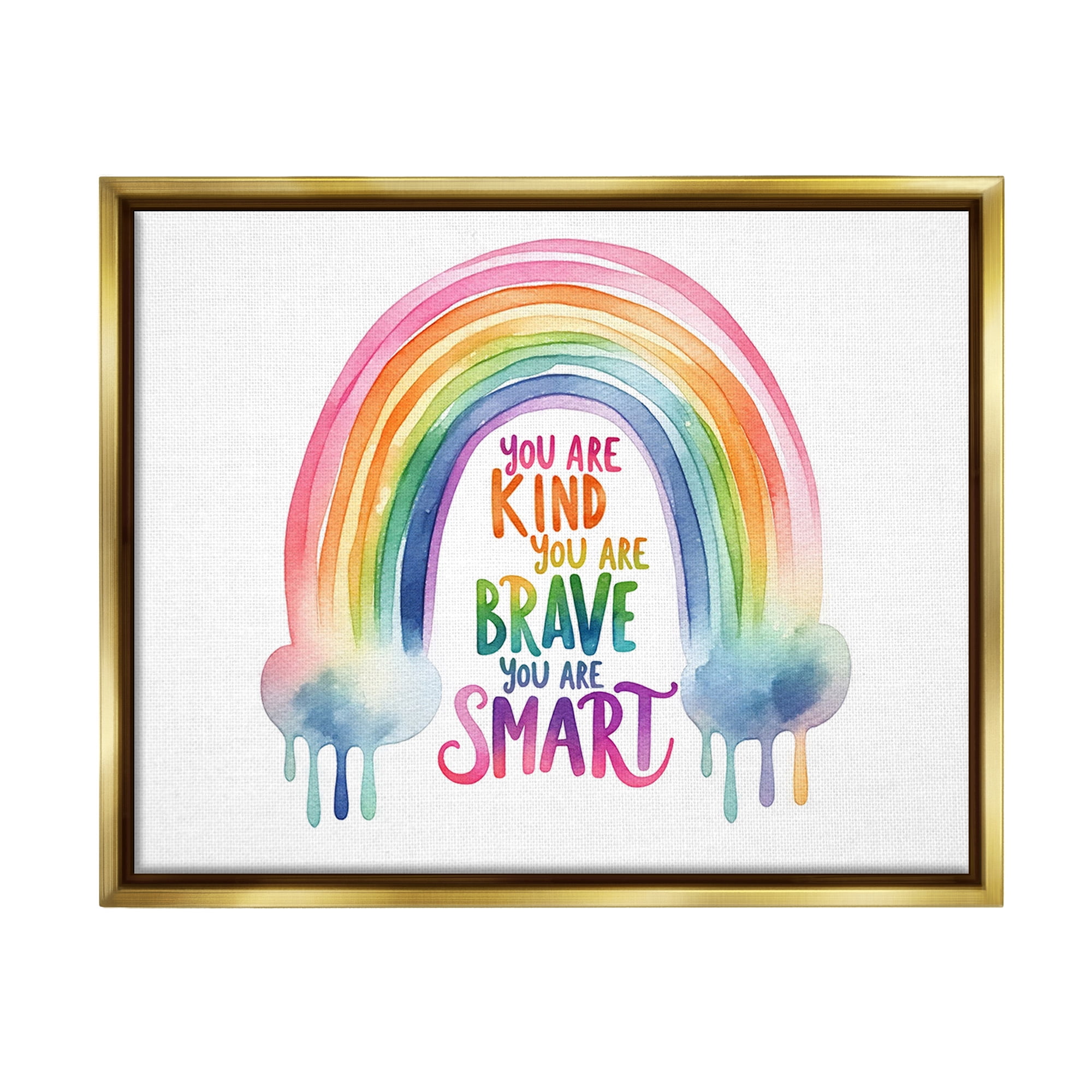 Stupell Industries Modern Inspirational Rainbow Inspirational Painting Gold Floater Framed Canvas Art Print Wall Art, 21 x 17