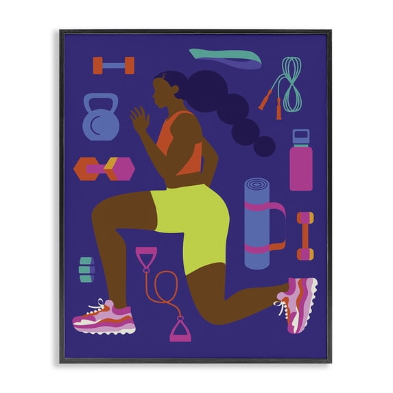 Stupell Industries Modern Inspiring Woman & Workout Black Framed Giclee Art, 11 x 14, by Victoria Barnes