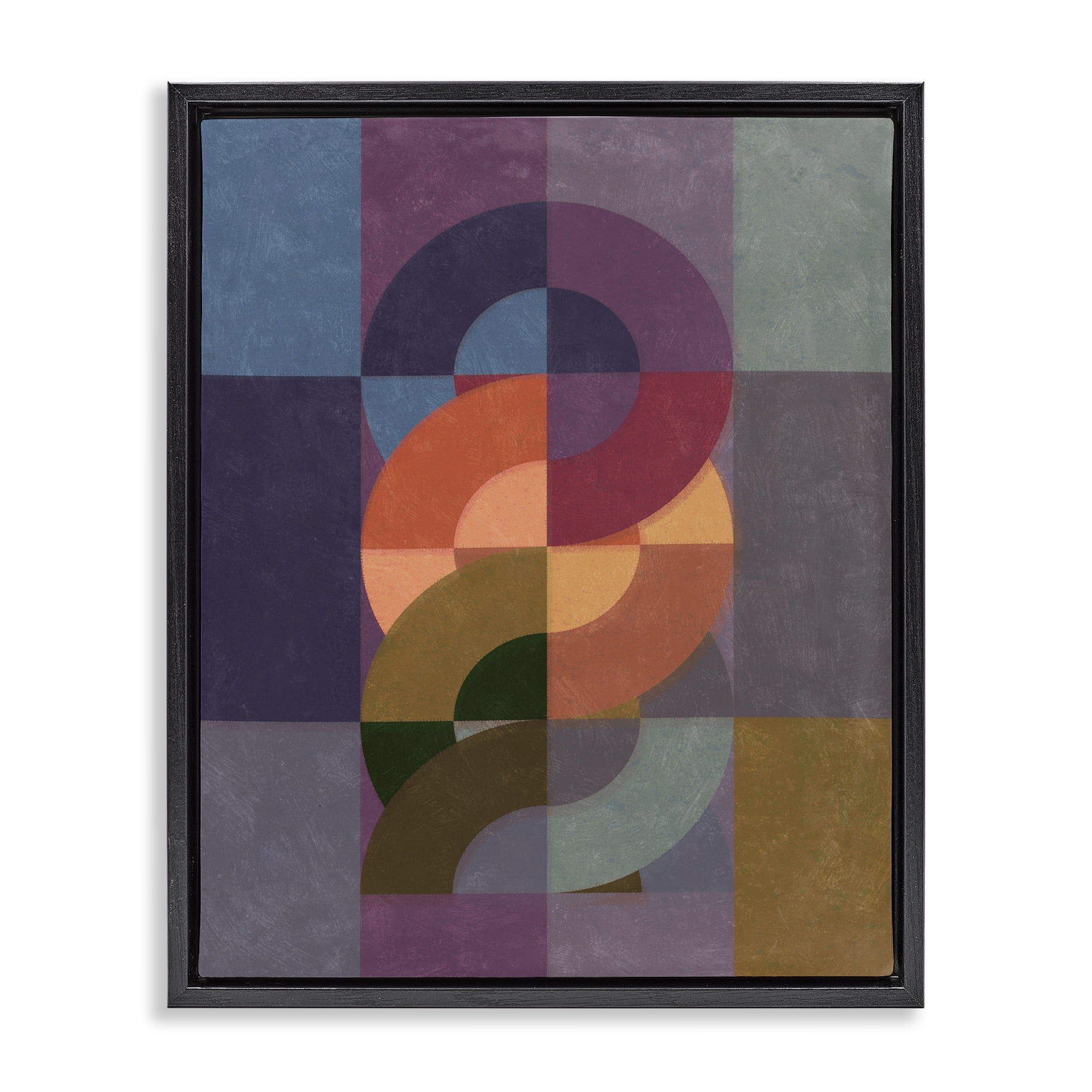 Stupell Industries Modern Interlocking Circles Abstract Painting Black Floater Framed Canvas Art Print Wall Art, 25 x 31