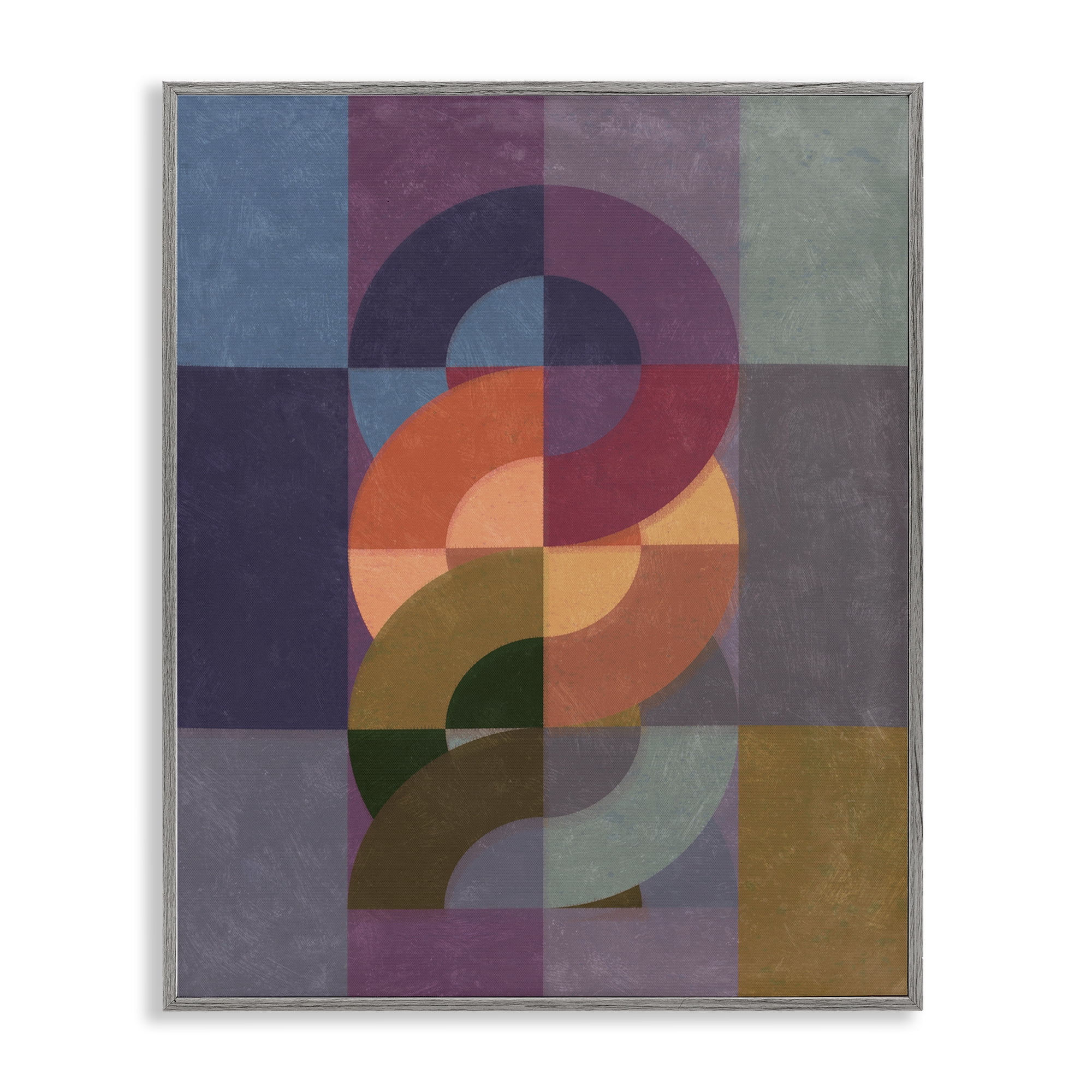 Stupell Industries Modern Interlocking Circles Abstract Painting Gray Framed Art Print Wall Art, 16 x 20