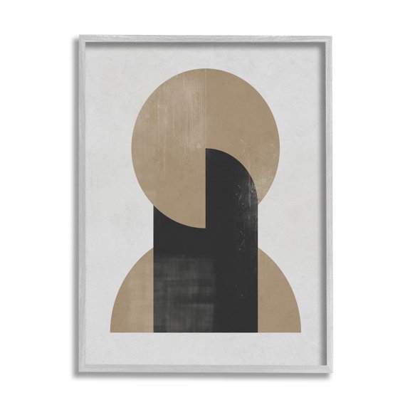 Stupell Industries Modern Intersecting Shapes Abstract Painting Gray Framed Art Print Wall Art, 24 x 30