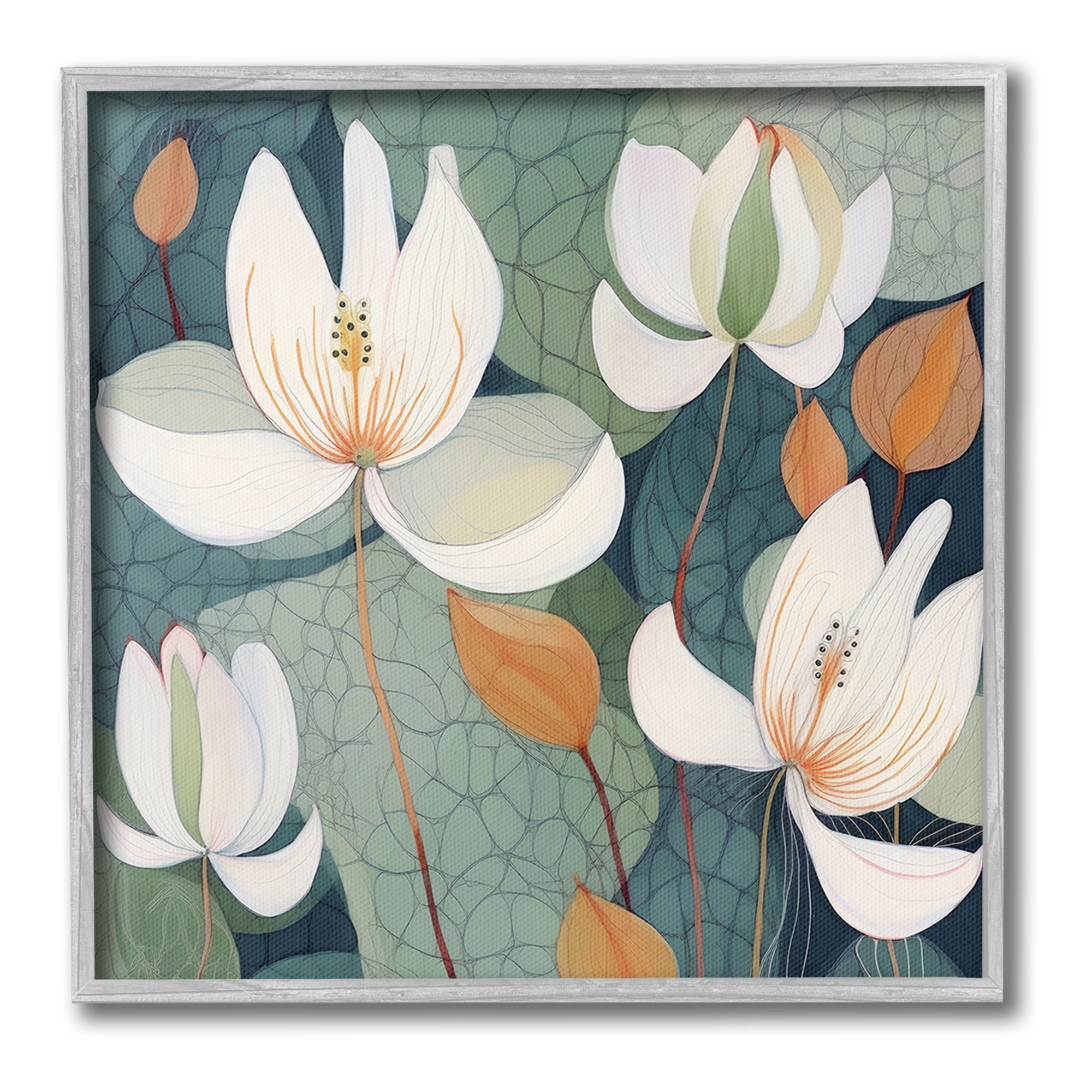 Stupell Industries Modern Iris Pattern Botanical & Floral Painting Gray Framed Art Print Wall Art, 24 x 24