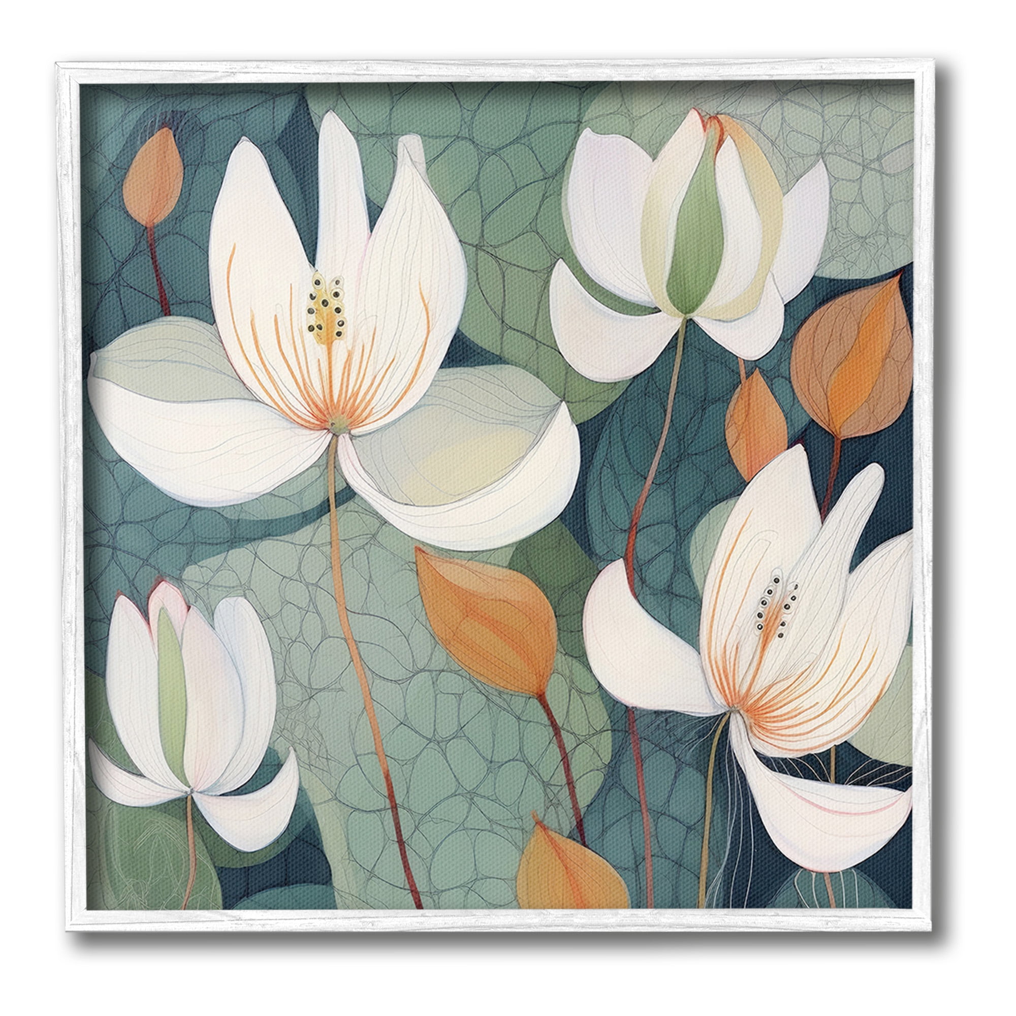 Stupell Industries Modern Iris Pattern Botanical & Floral Painting White Framed Art Print Wall Art, 12 x 12