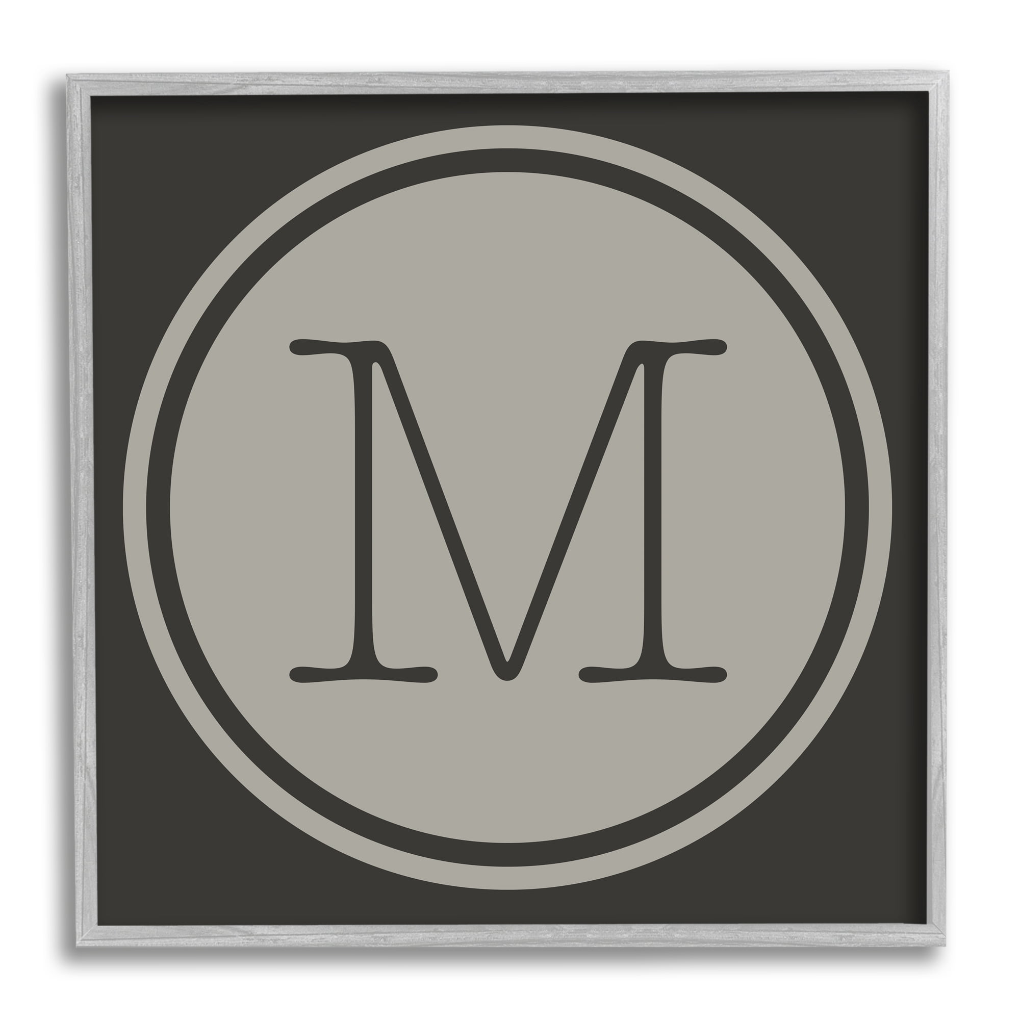 Stupell Industries Modern J Initial Round Elevator Key Shape Typography Painting Gray Framed Art Print Wall Art, 12 x 12