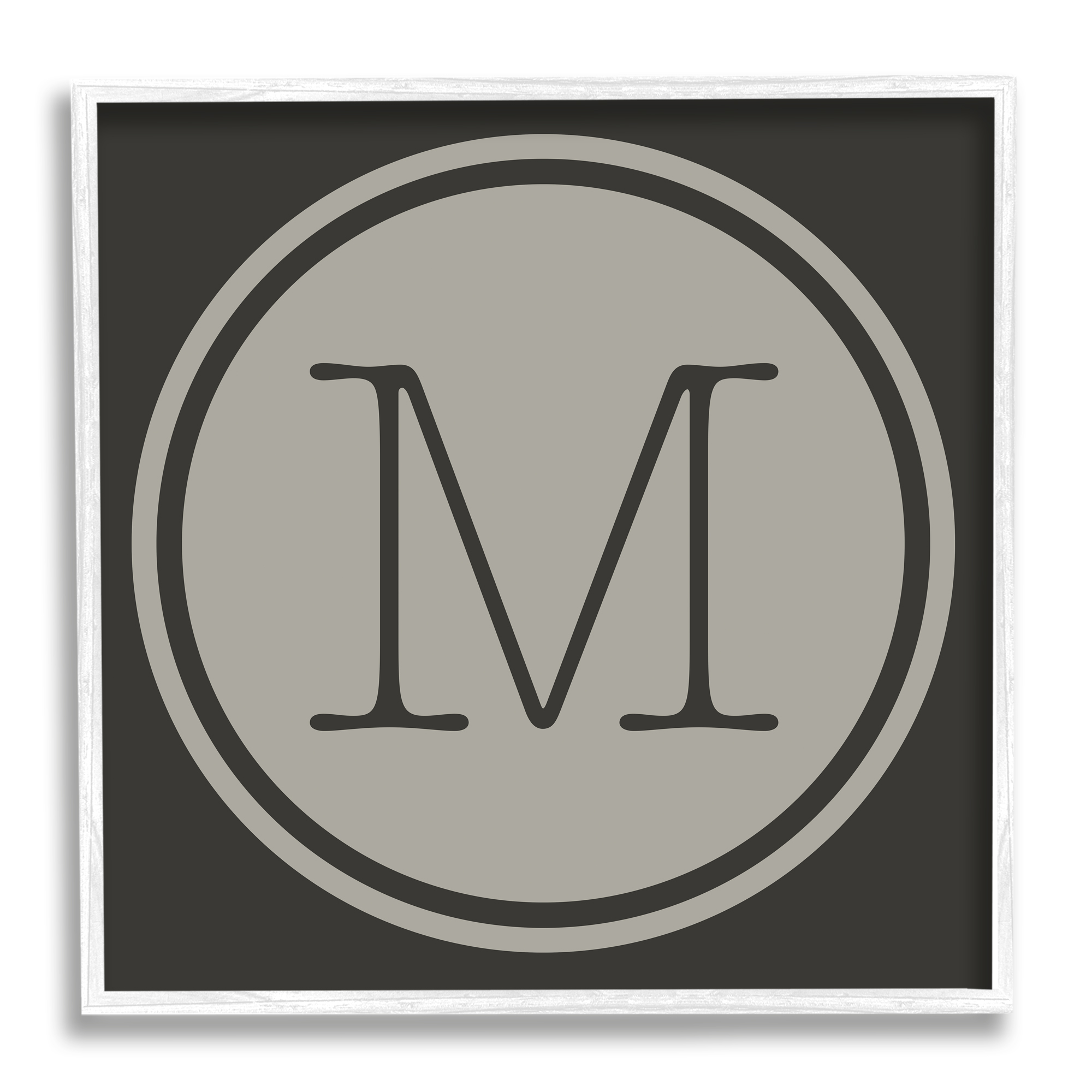 Stupell Industries Modern J Initial Round Elevator Key Shape Typography Painting White Framed Art Print Wall Art, 12 x 12
