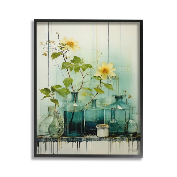 Stupell Industries Modern Jars & Florals Botanical & Floral Painting Black Framed Art Print Wall Art, 24 x 30