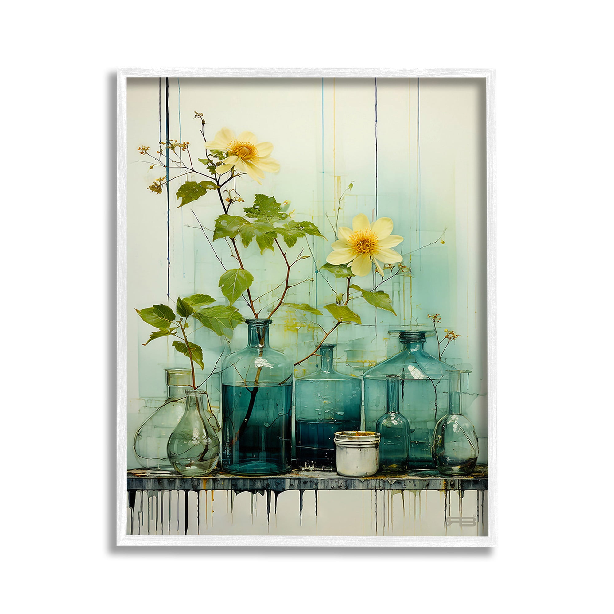 Stupell Industries Modern Jars & Florals Botanical & Floral Painting White Framed Art Print Wall Art, 11 x 14