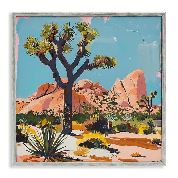 Stupell Industries Modern Joshua Tree in Desert Landscape & Nature Painting Gray Framed Art Print Wall Art, 12 x 12