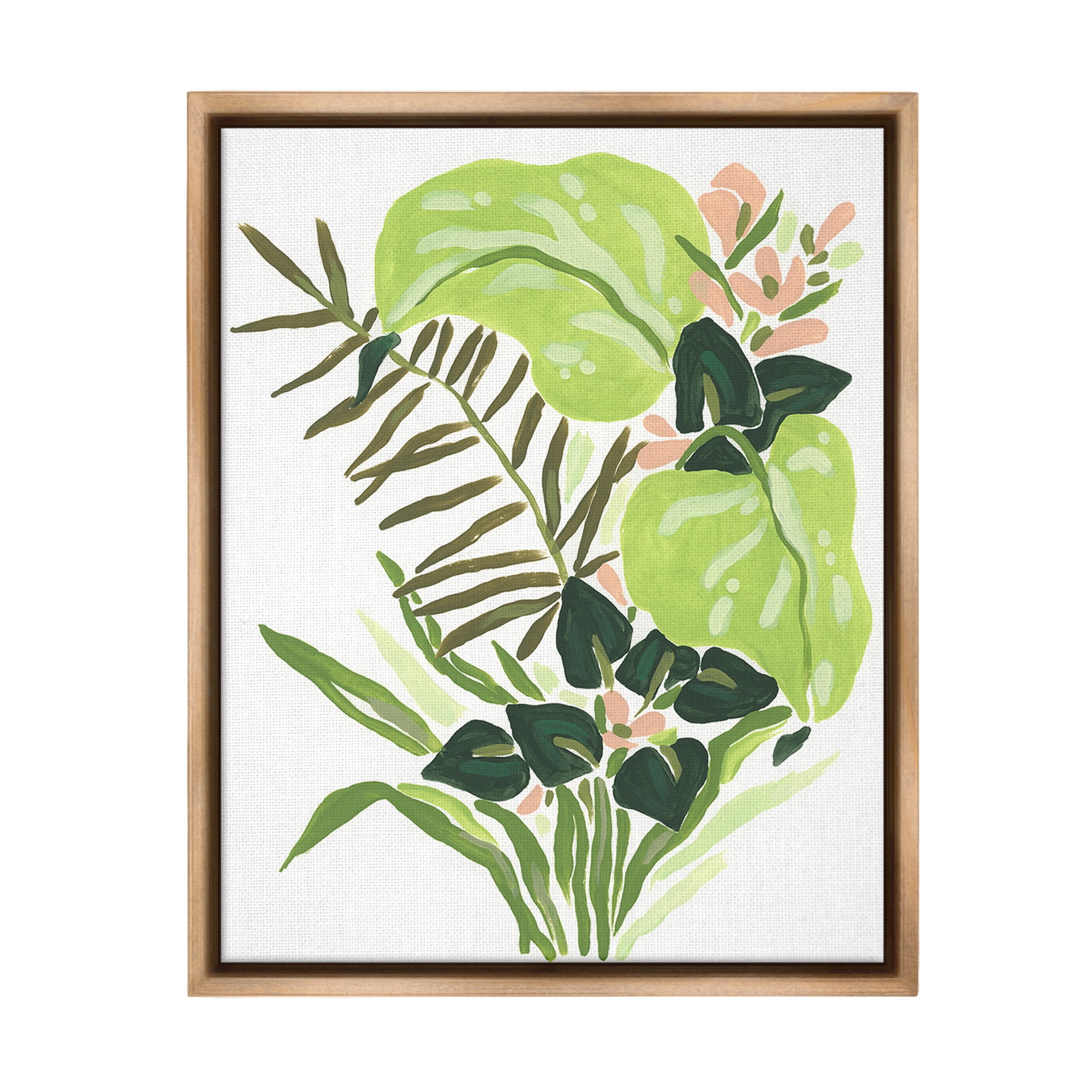 Stupell Industries Modern Jungle Leaves Botanical & Floral Painting Brown Floater Framed Canvas Art Print Wall Art, 17 x 21
