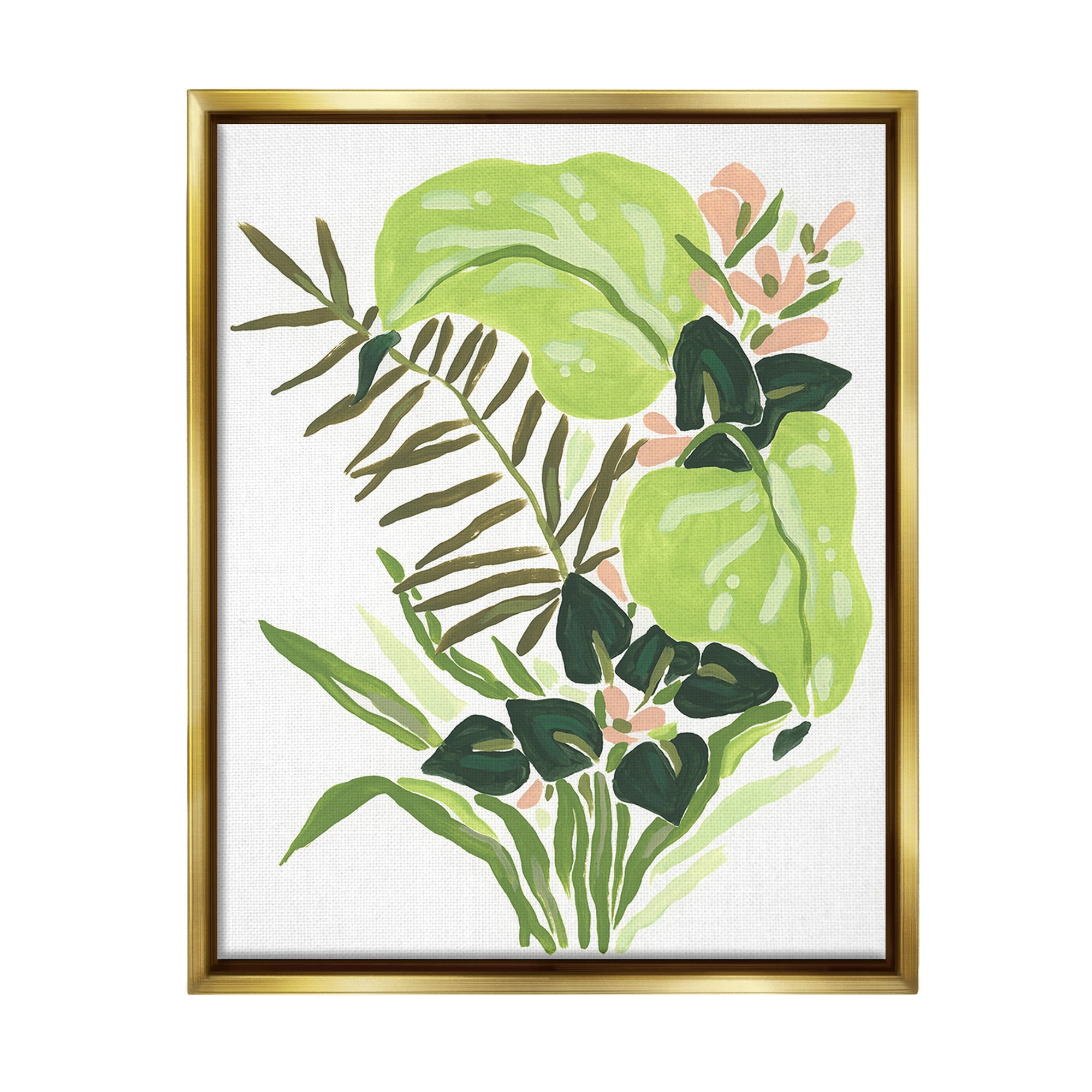 Stupell Industries Modern Jungle Leaves Botanical & Floral Painting Gold Floater Framed Canvas Art Print Wall Art, 25 x 31