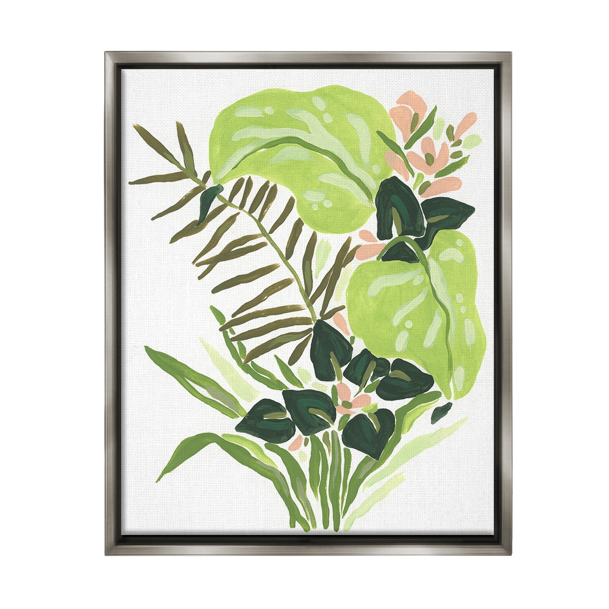 Stupell Industries Modern Jungle Leaves Botanical & Floral Painting Gray Floater Framed Canvas Art Print Wall Art, 25 x 31