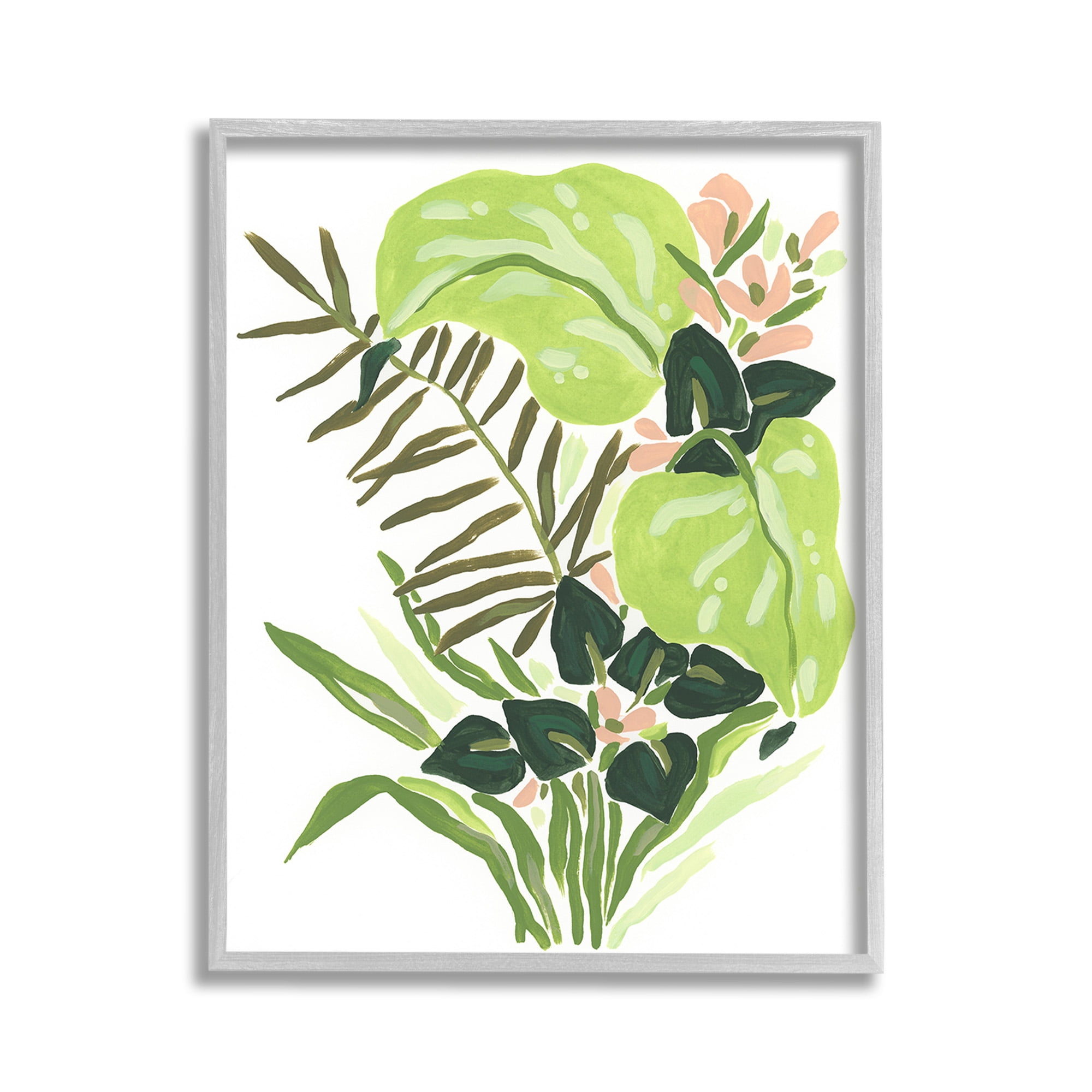 Stupell Industries Modern Jungle Leaves Botanical & Floral Painting Gray Framed Art Print Wall Art, 11 x 14