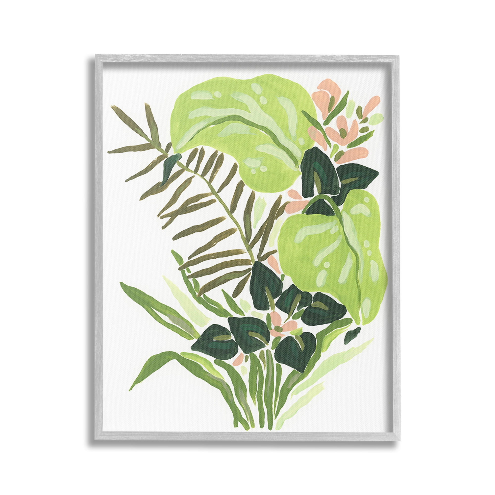 Stupell Industries Modern Jungle Leaves Botanical & Floral Painting Gray Framed Art Print Wall Art, 16 x 20