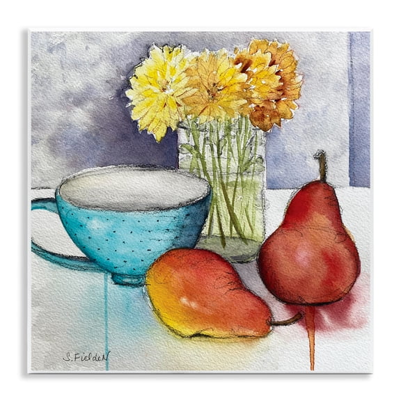 Stupell Industries Modern Kitchen Teacup & Fruit Country Charm Painting Unframed Art Print Wall Art, 12 x 12