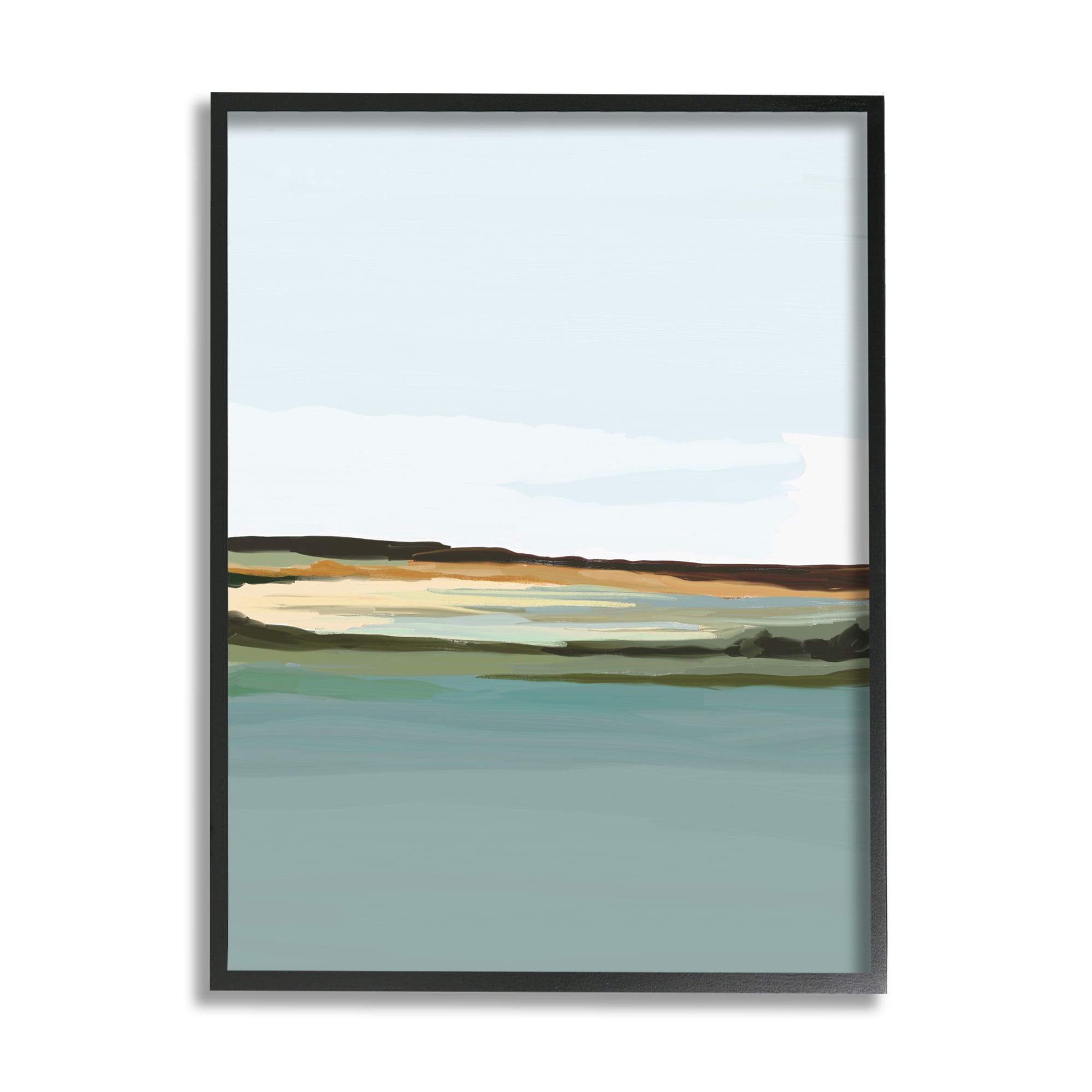 Stupell Industries Modern Lake Shore Abstract Painting Black Framed Art Print Wall Art, 11 x 14