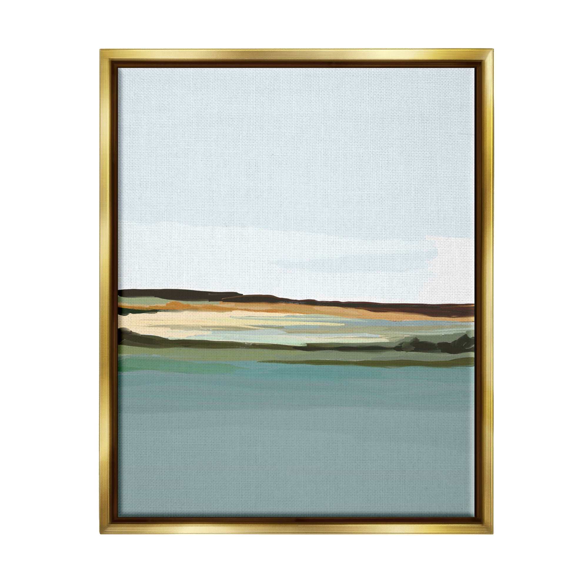 Stupell Industries Modern Lake Shore Abstract Painting Gold Floater Framed Art Print Wall Art, 17 x 21
