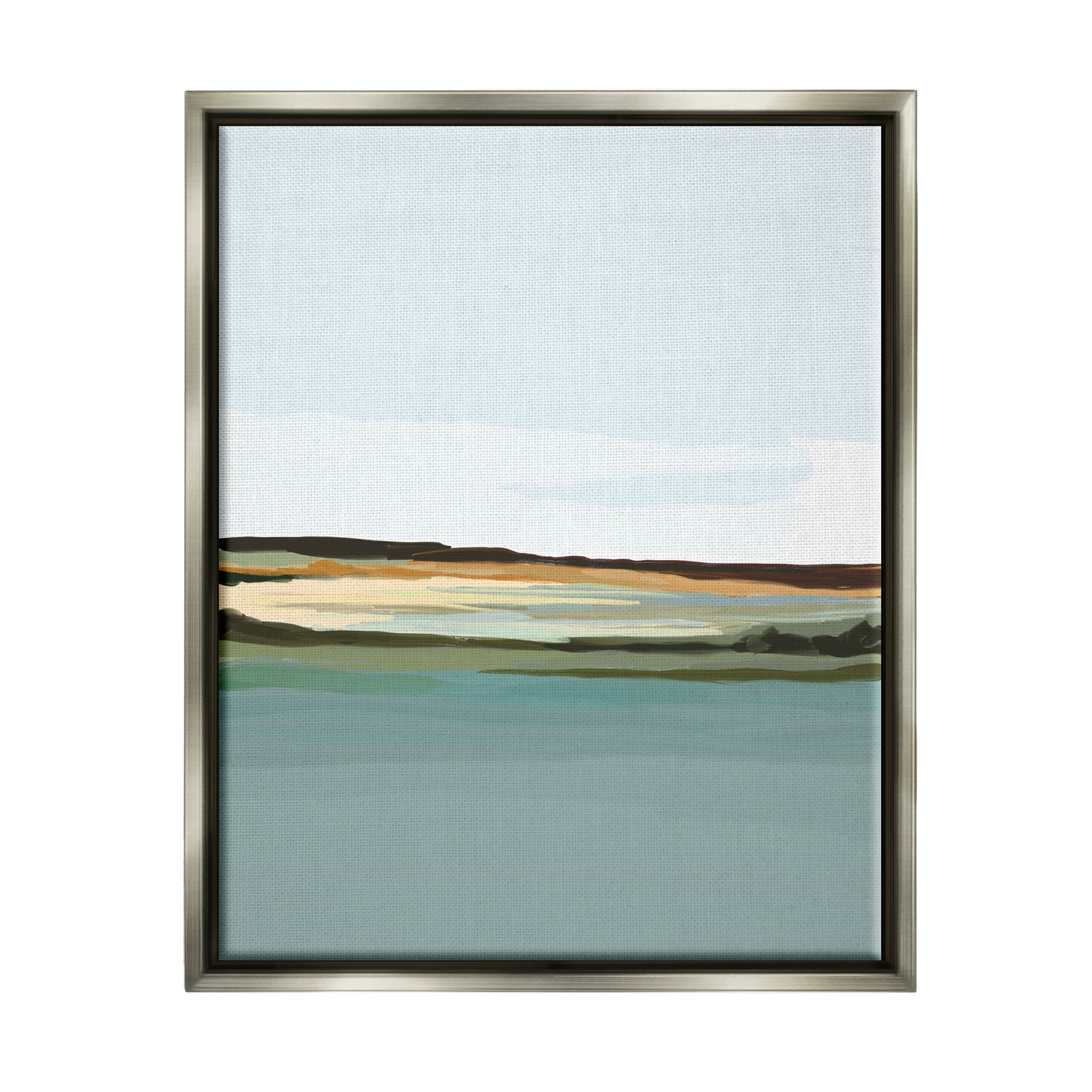 Stupell Industries Modern Lake Shore Abstract Painting Gray Floater Framed Art Print Wall Art, 25 x 31