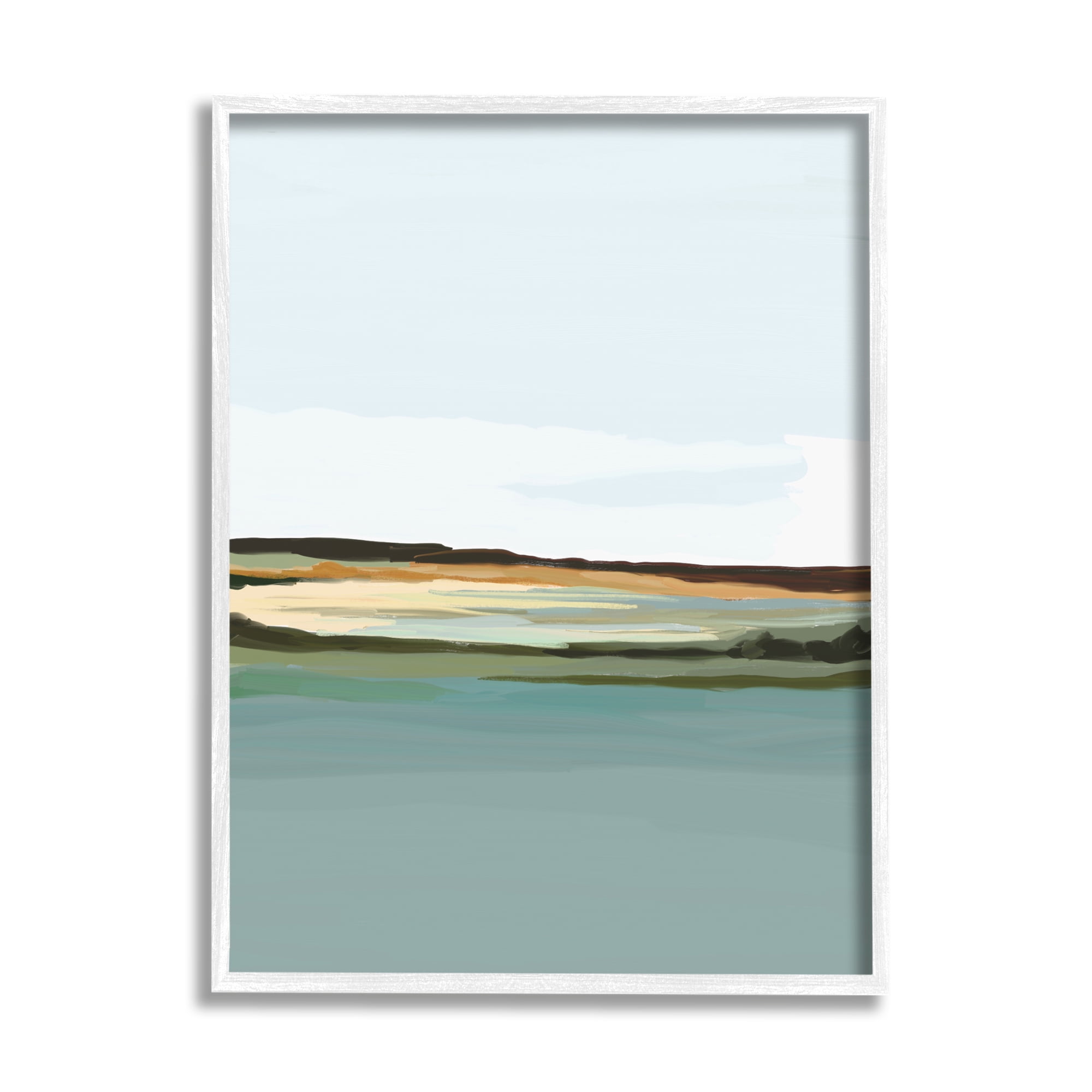Stupell Industries Modern Lake Shore Abstract Painting White Framed Art Print Wall Art, 16 x 20