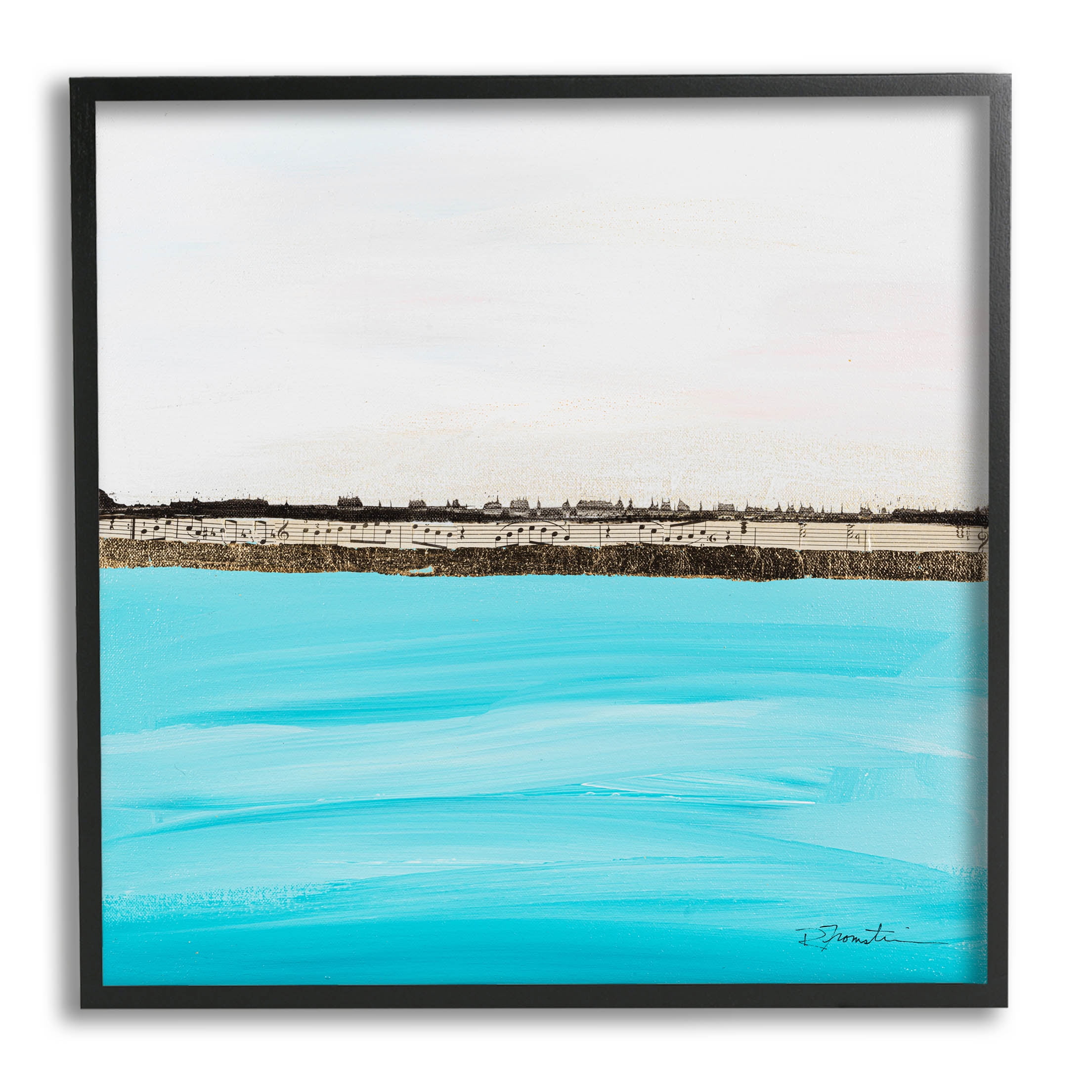 Stupell Industries Modern Landscape Music Notes Collage Painting Black Framed Art Print Wall Art, Design by Ruth Fromstein