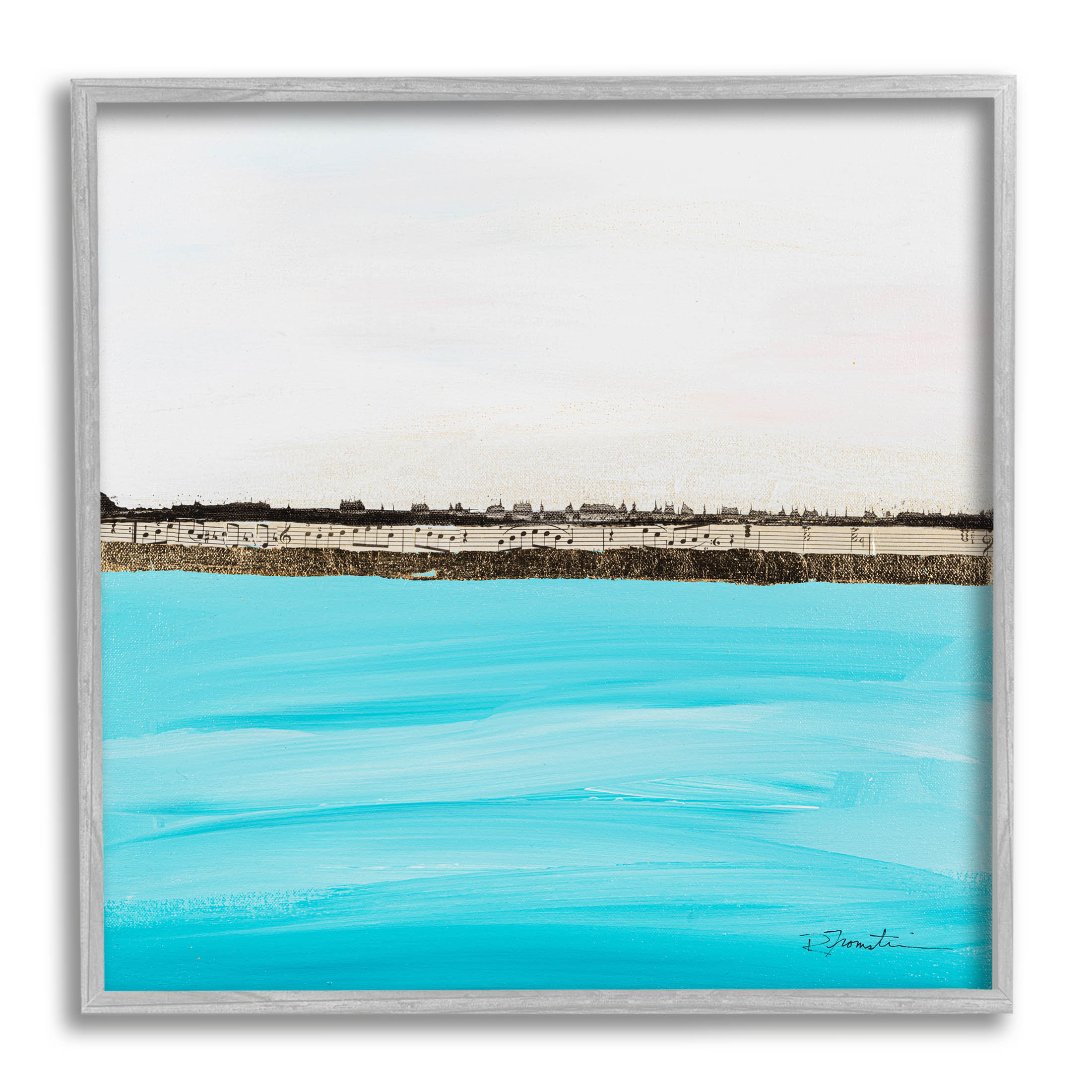 Stupell Industries Modern Landscape Music Notes Collage Painting Gray Framed Art Print Wall Art, Design by Ruth Fromstein
