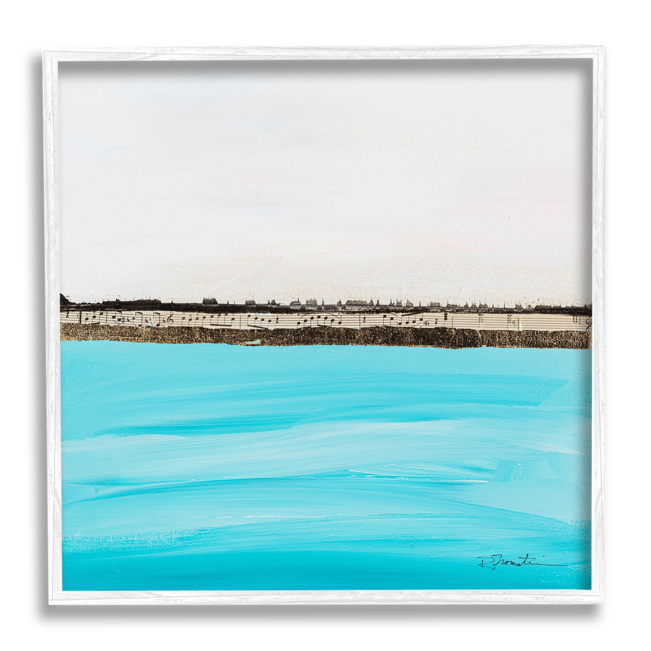 Stupell Industries Modern Landscape Music Notes Collage Painting White Framed Art Print Wall Art, Design by Ruth Fromstein