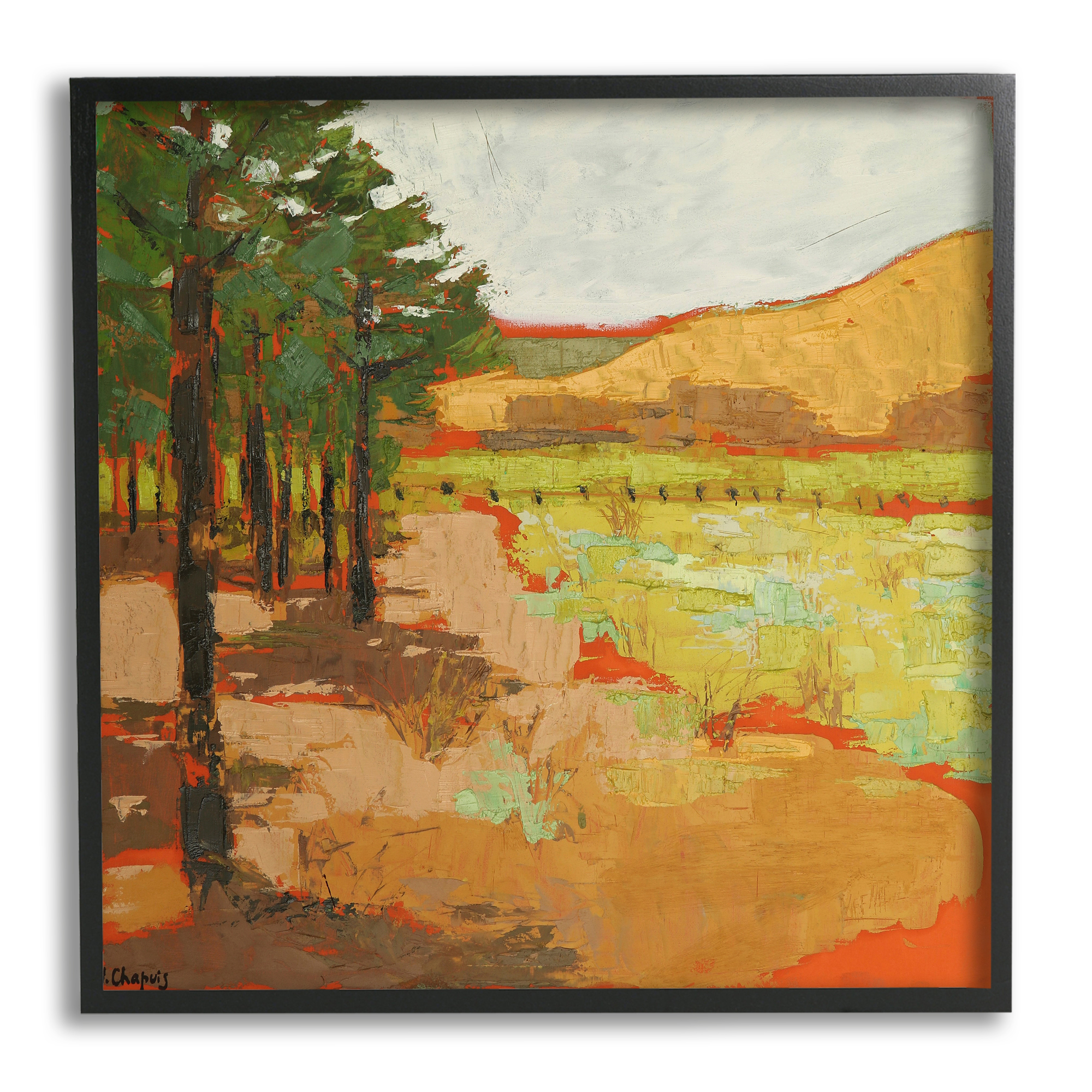 Stupell Industries Modern Landscape Painting Nature Painting Black Framed Art Print Wall Art, 17 x 17