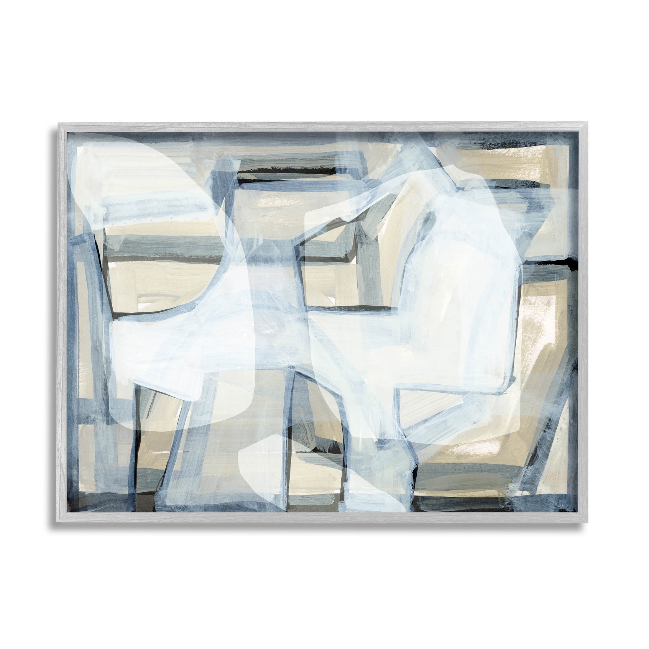 Stupell Industries Modern Layered Geometric Shapes Design Painting Gray Framed Art Print Wall Art, Design by Cartissi