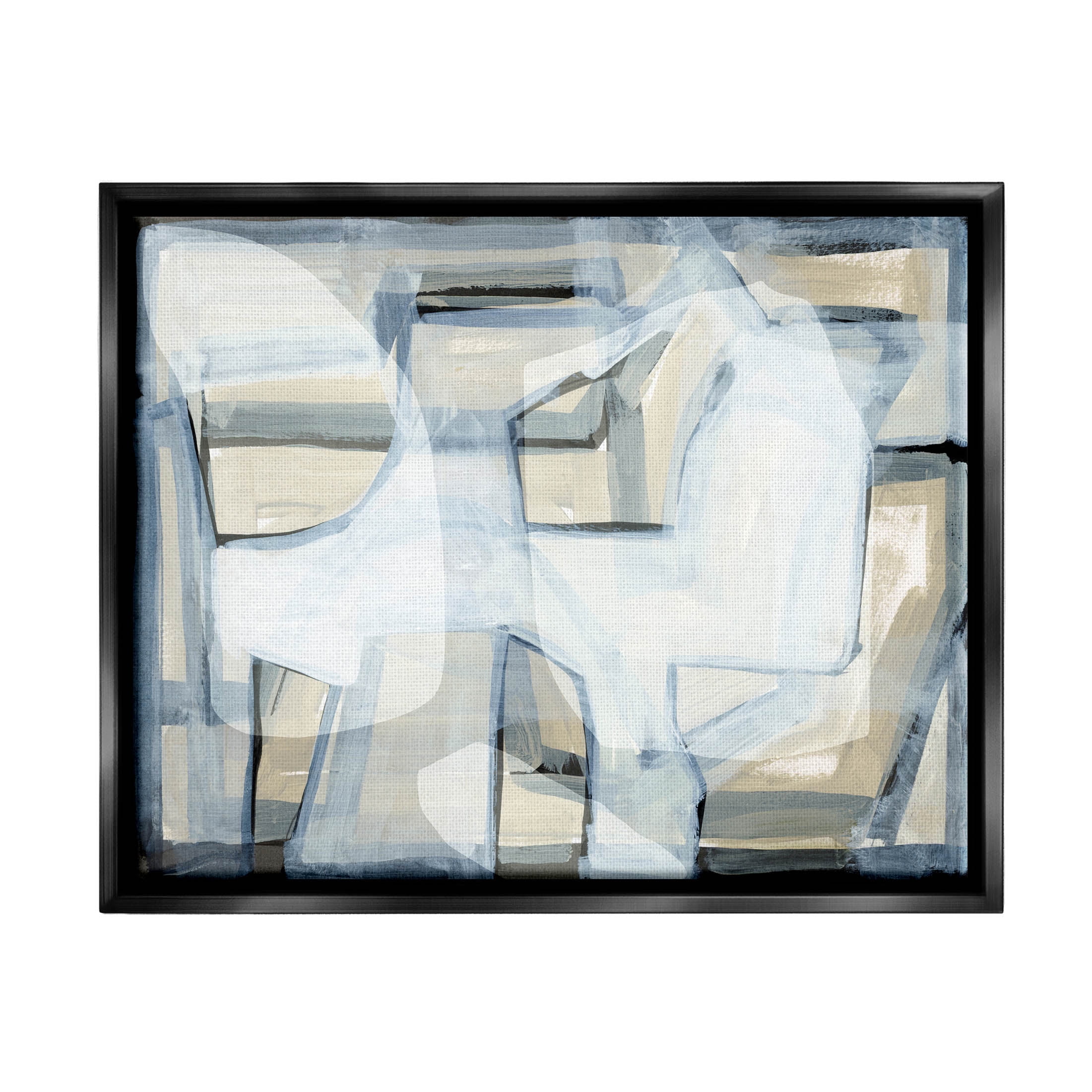 Stupell Industries Modern Layered Geometric Shapes Design Painting Jet Black Floating Framed Canvas Print Wall Art, Design by Cartissi