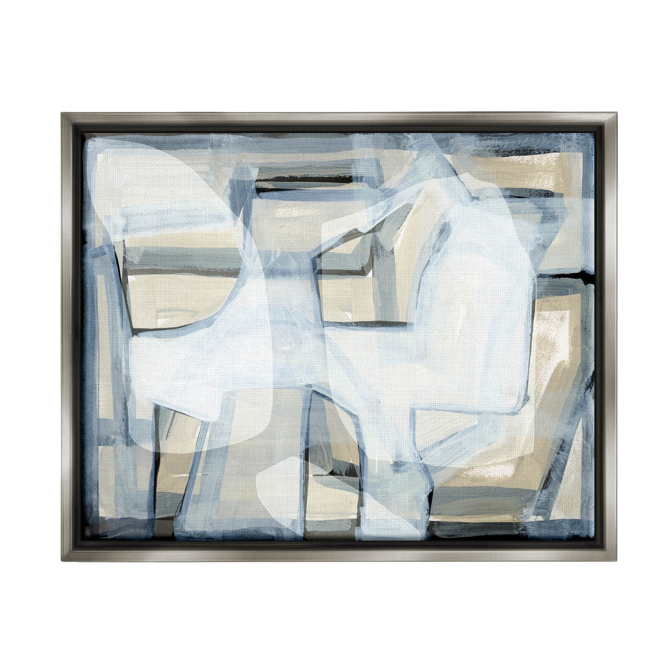 Stupell Industries Modern Layered Geometric Shapes Design Painting Luster Gray Floating Framed Canvas Print Wall Art, Design by Cartissi