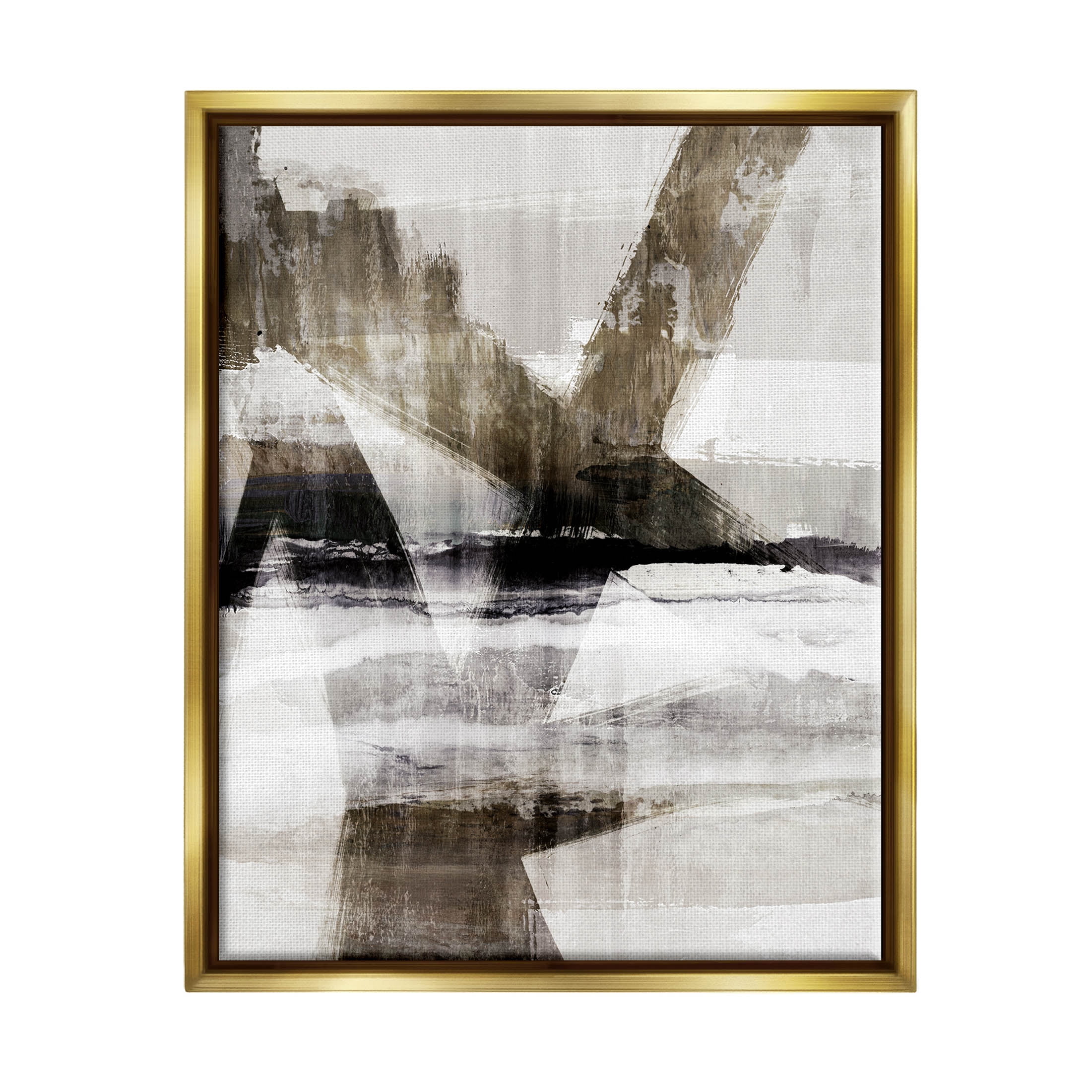 Stupell Industries Modern Layered Streaked Geometric Lines Graphic Art Metallic Gold Floating Framed Canvas Print Wall Art, Design by Nina Blue