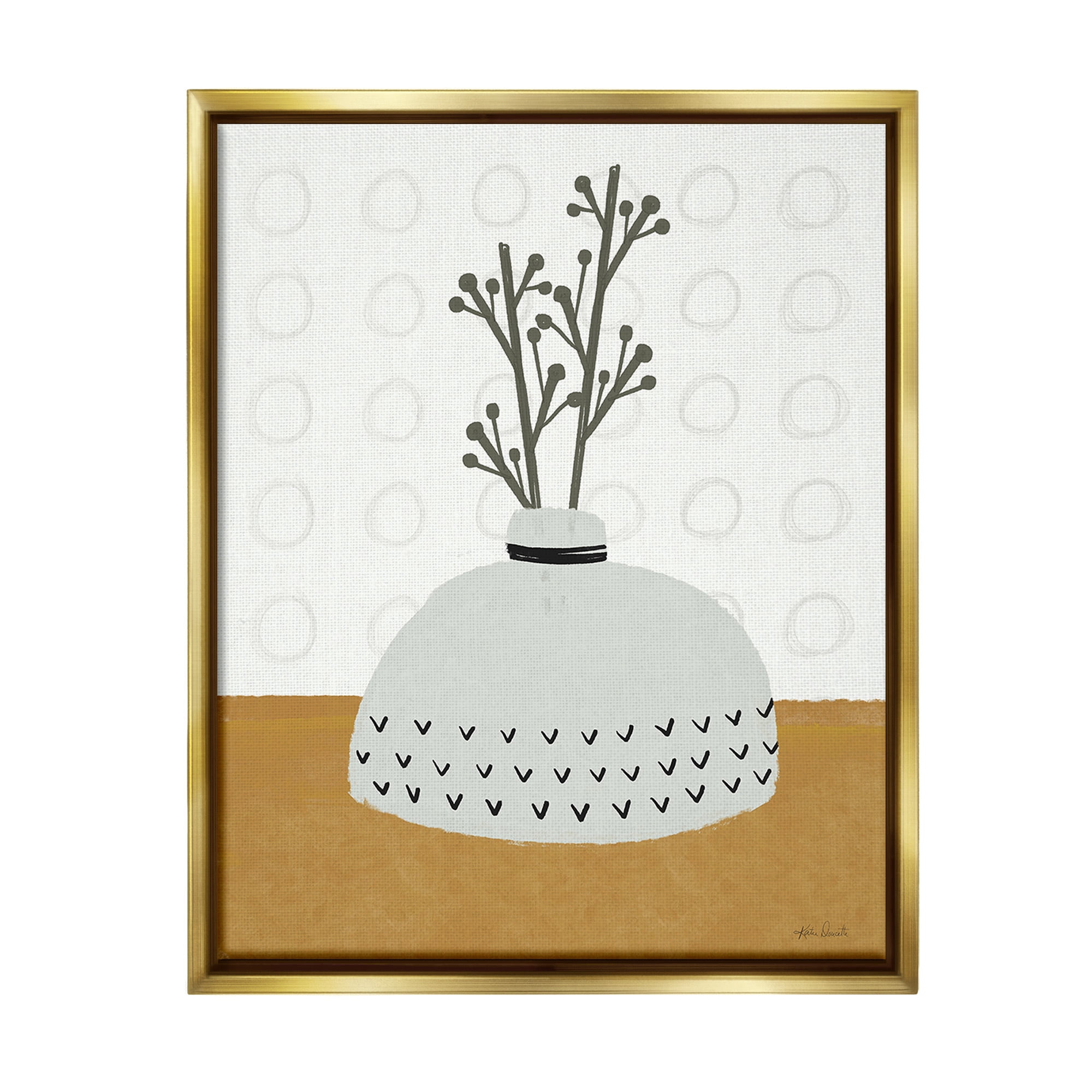 Stupell Industries Modern Leaf Bouquet Botanical & Floral Painting Gold Floater Framed Canvas Art Print Wall Art, 17 x 21