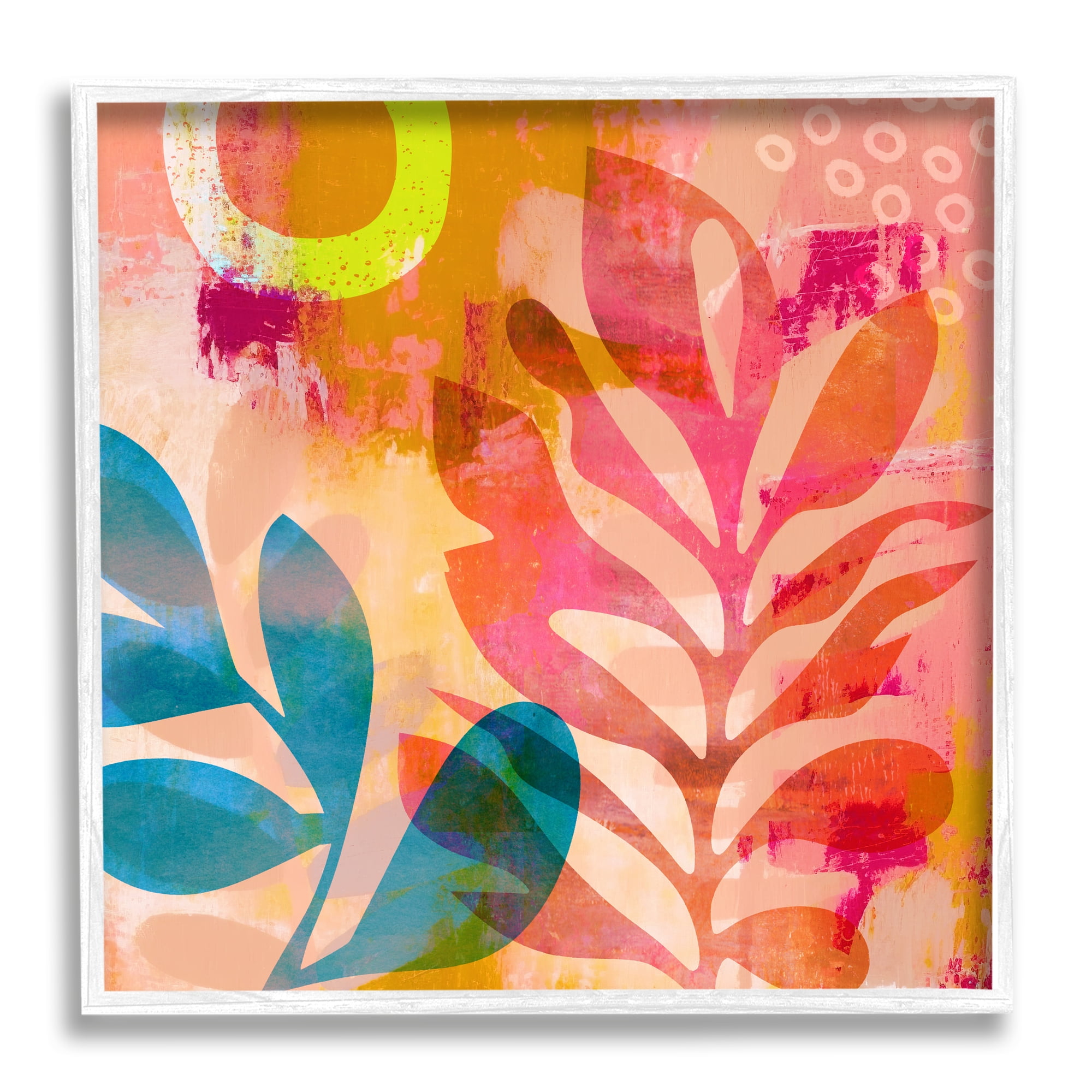 Stupell Industries Modern Leaf Shapes Botanical & Floral Painting White Framed Art Print Wall Art, 17 x 17